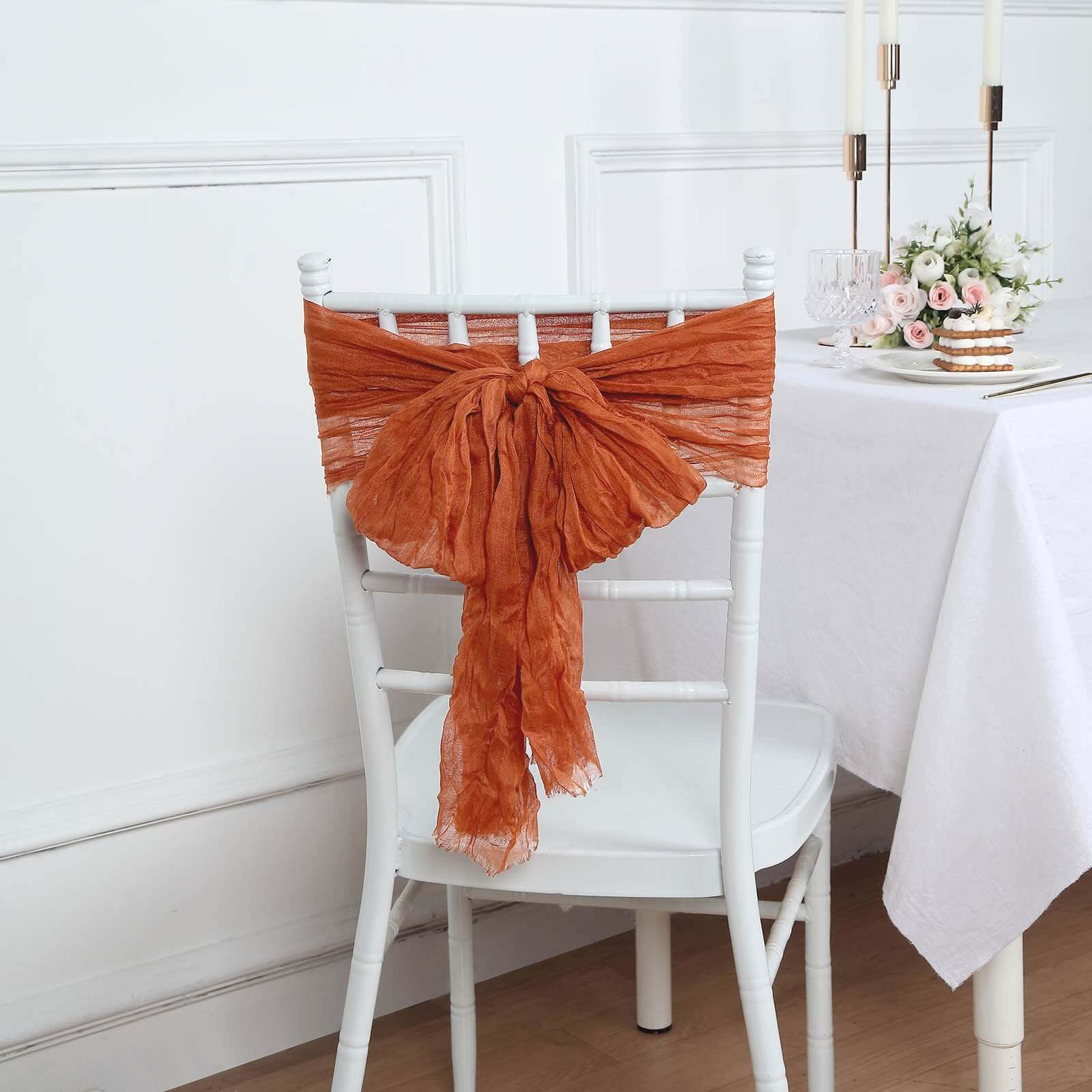 5 Pack Cheesecloth Gauze 16"x88" Chair Sashes Terracotta (Rust) - Boho Chair Decorations