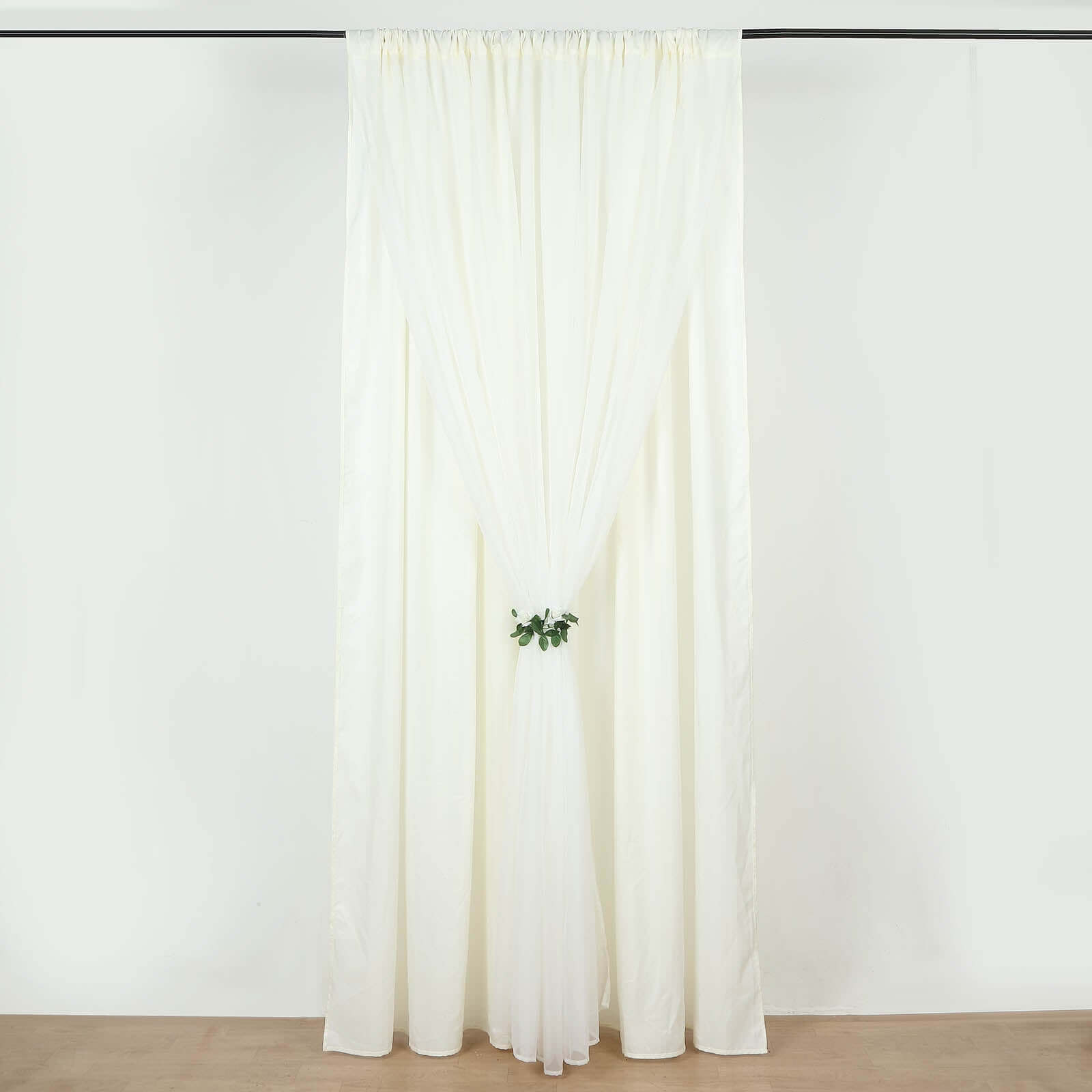 Ivory Chiffon Polyester Event Curtain Drapes, Dual Layer Divider Backdrop Curtain Panels with Rod Pockets - 10ftx10ft