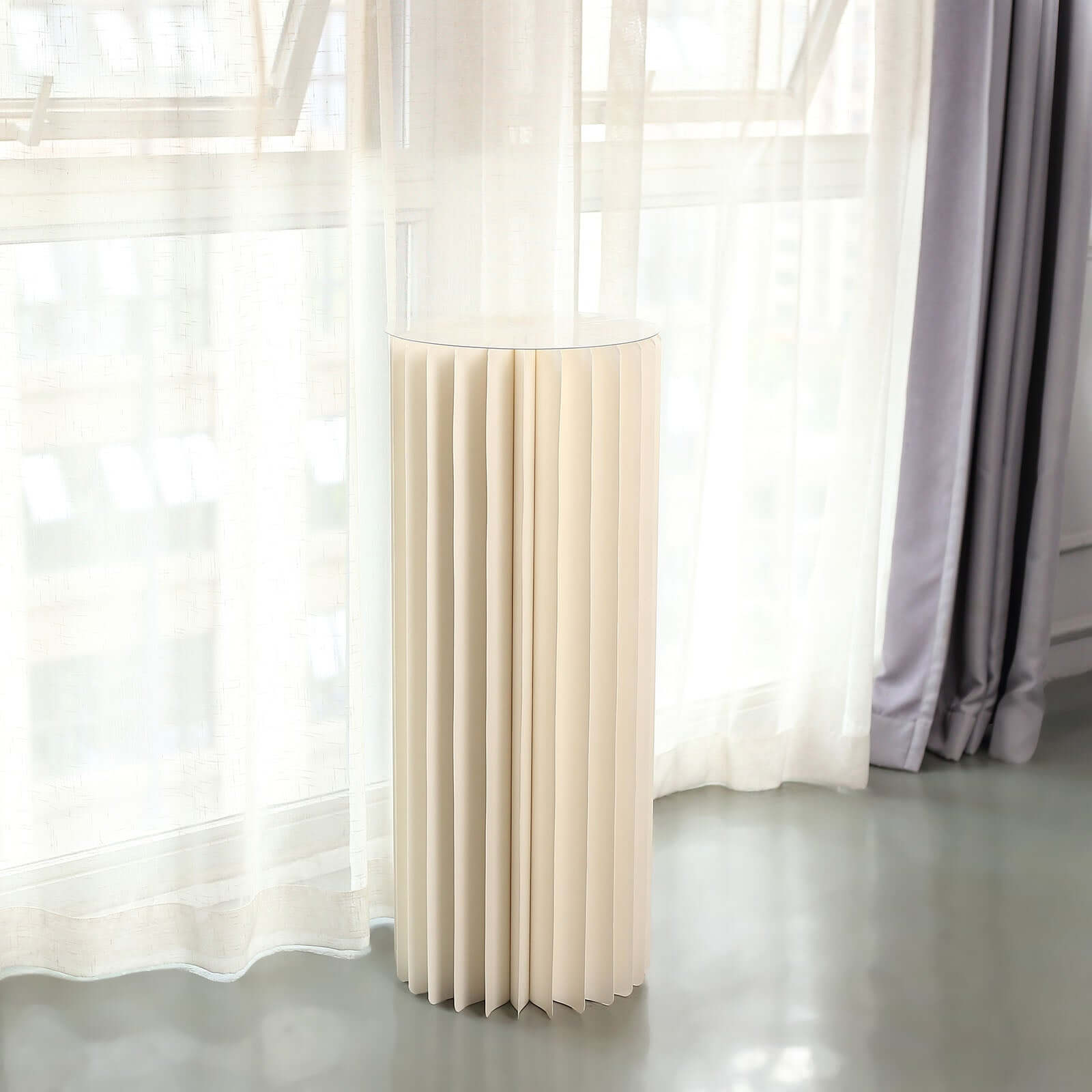 40" Ivory Cylinder Display Column Stand, Pillar Pedestal Stand With Top Plate