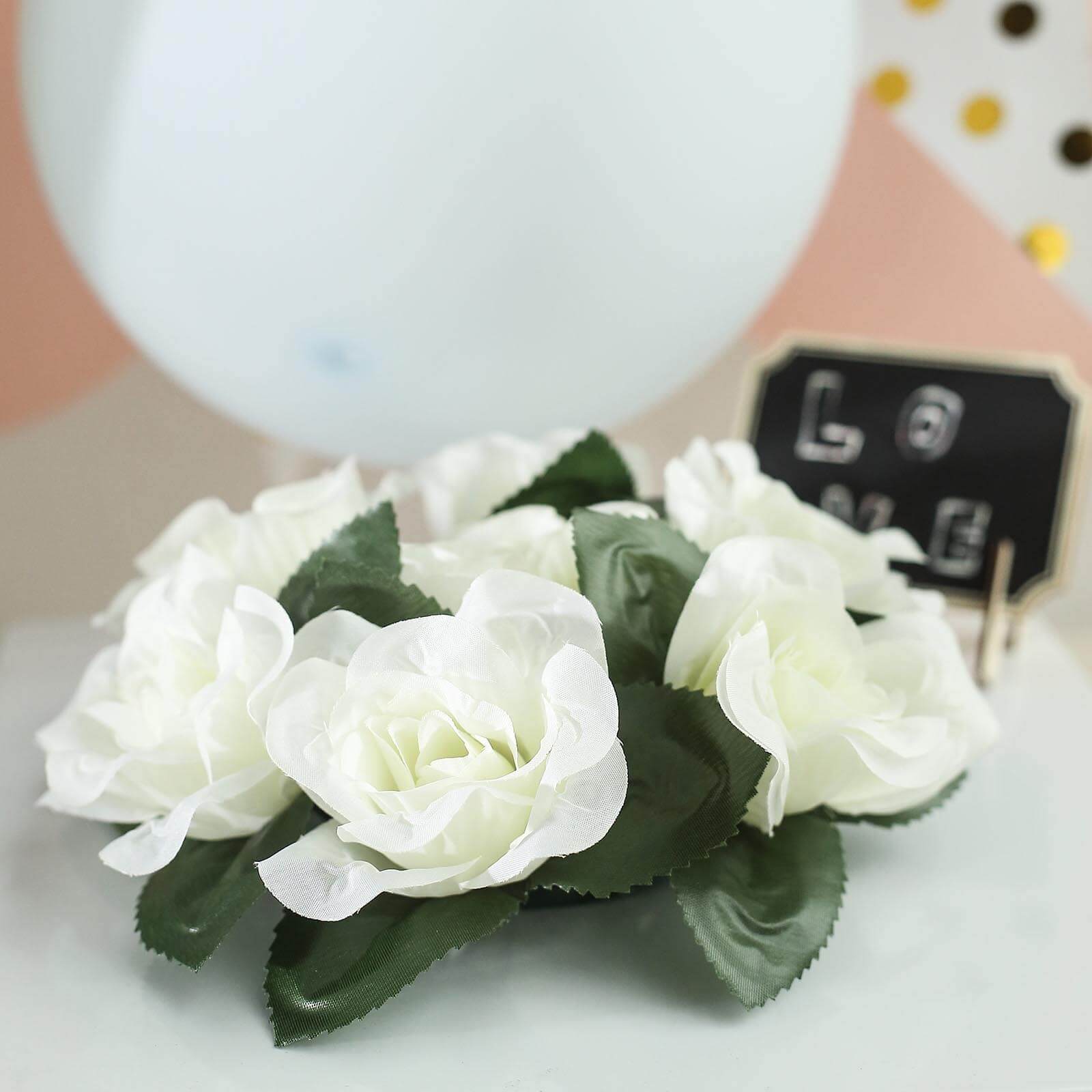 4 Pack 3" Ivory Artificial Silk Rose Flower Candle Ring Wreaths