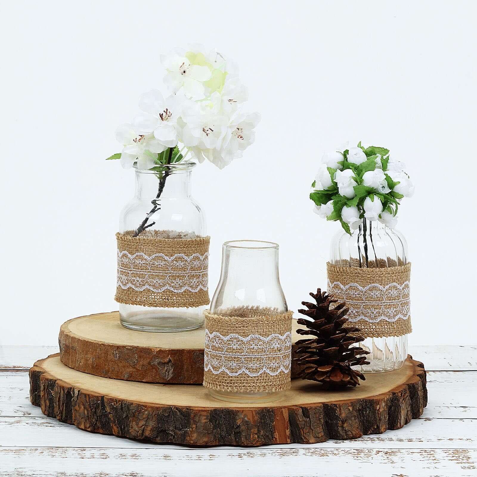 2" x 16FT Natural Jute Burlap Ribbon With Wavy Lace