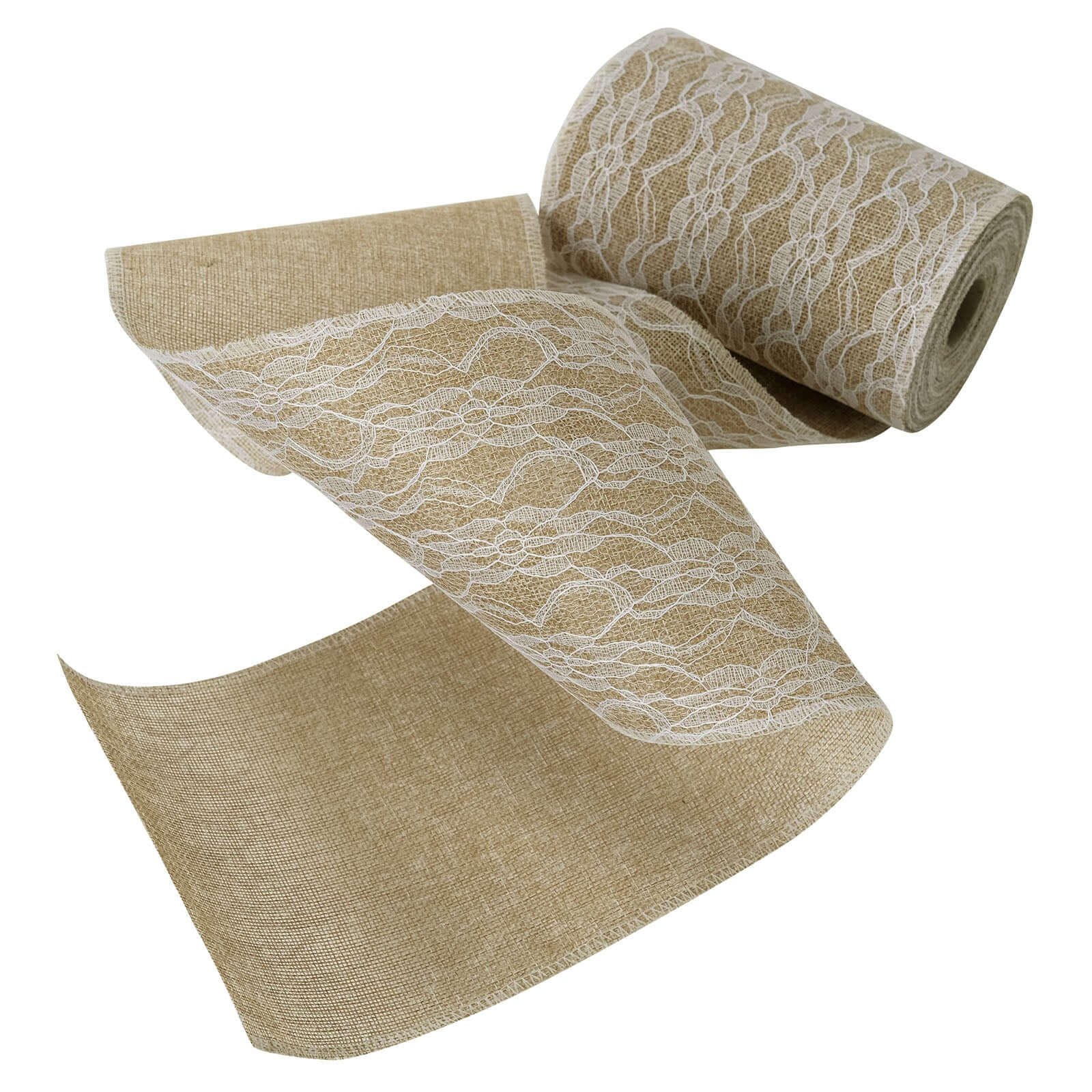 6"x10 Yards Natural Jute Burlap Ribbon with Lace Overlay