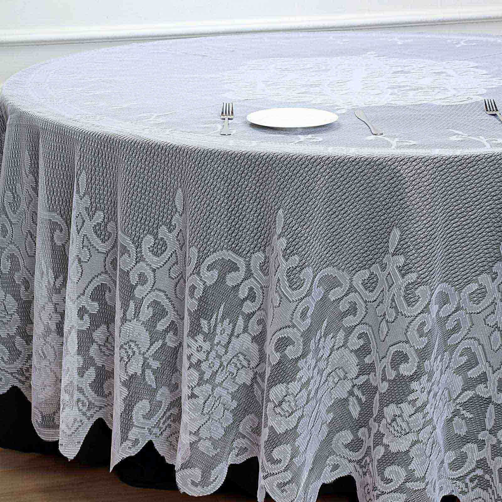 Lace 120" Round Tablecloth White - Seamless Premium Design for Upscale Celebrations