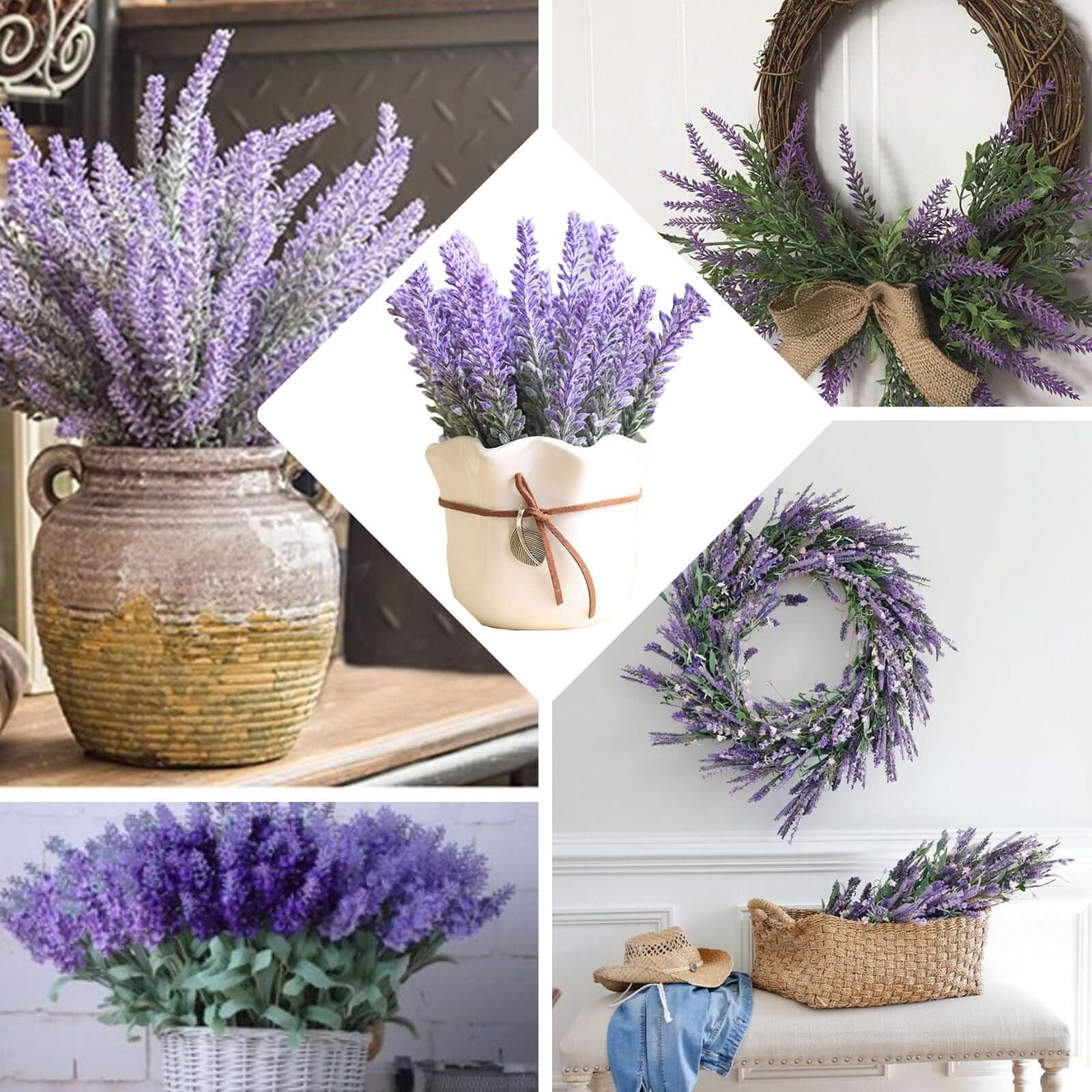 4 Bushes 14" Artificial Lavender Lilac Flower Plant Stems Greenery Bouquet