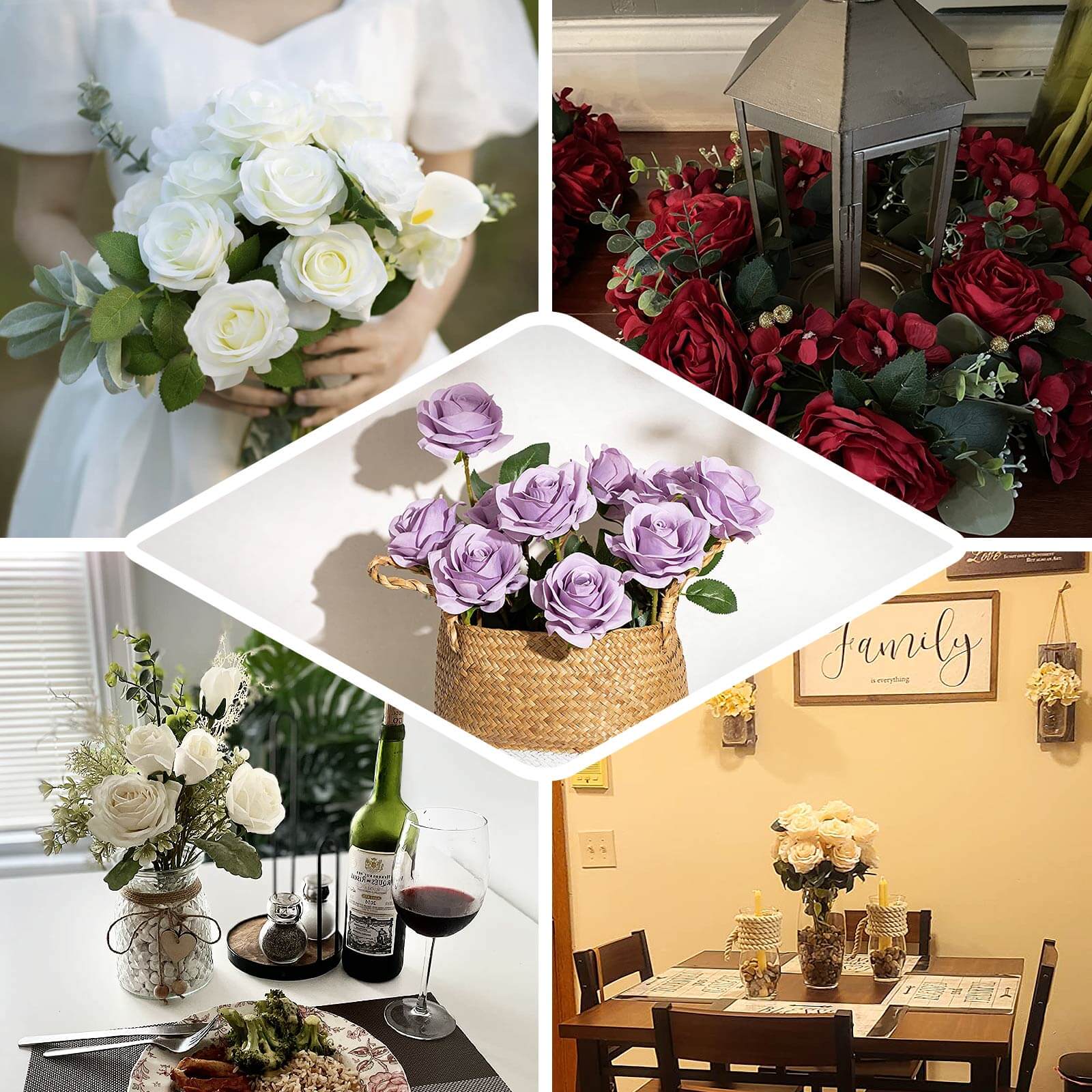2 Bouquets 17" Lavender Lilac Real Touch Artificial Silk Rose Flower Bushes