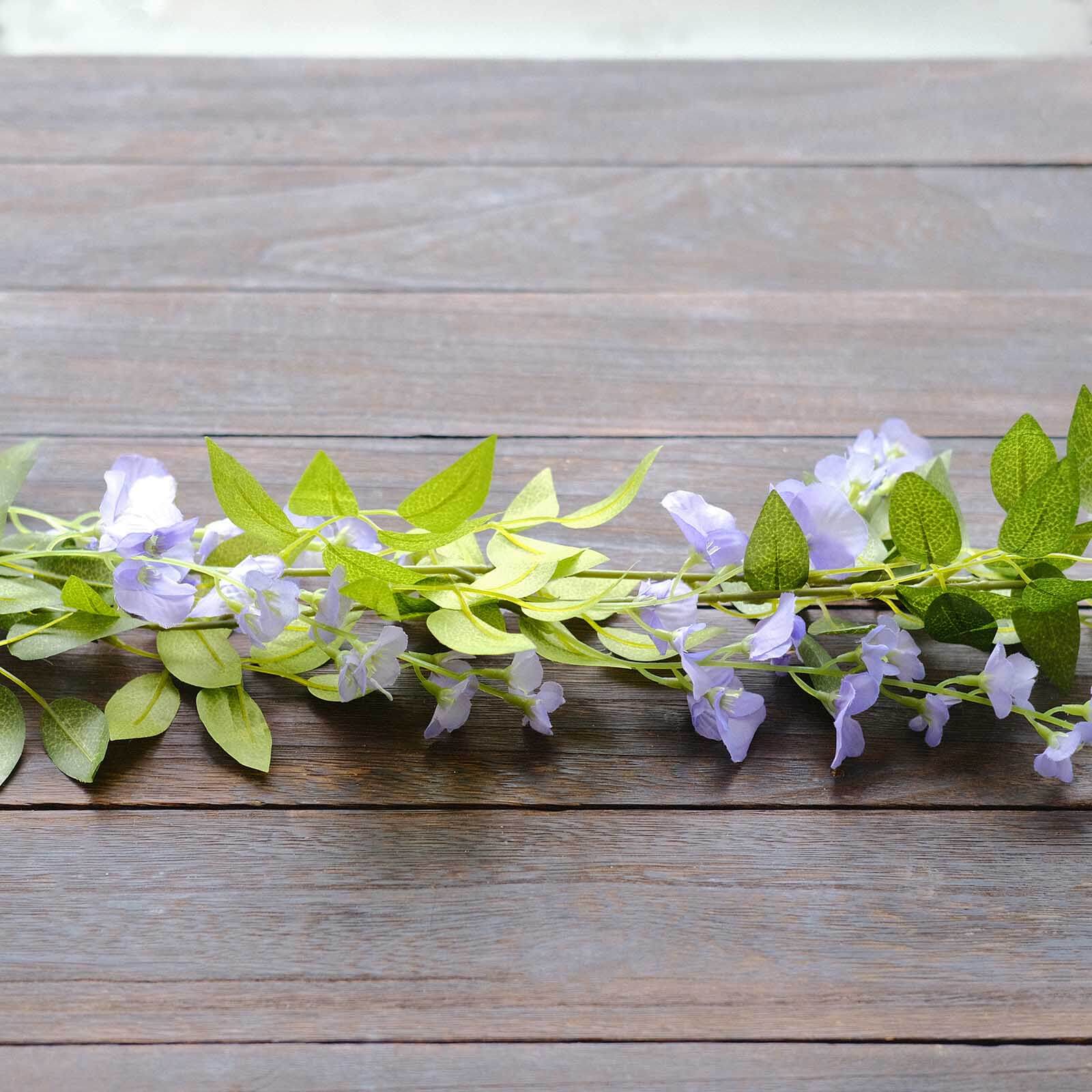 2 Pack 6ft Lavender Lilac Artificial Wisteria Flower Garland Hanging Vines, Silk Floral Garland Wedding Arch Decor