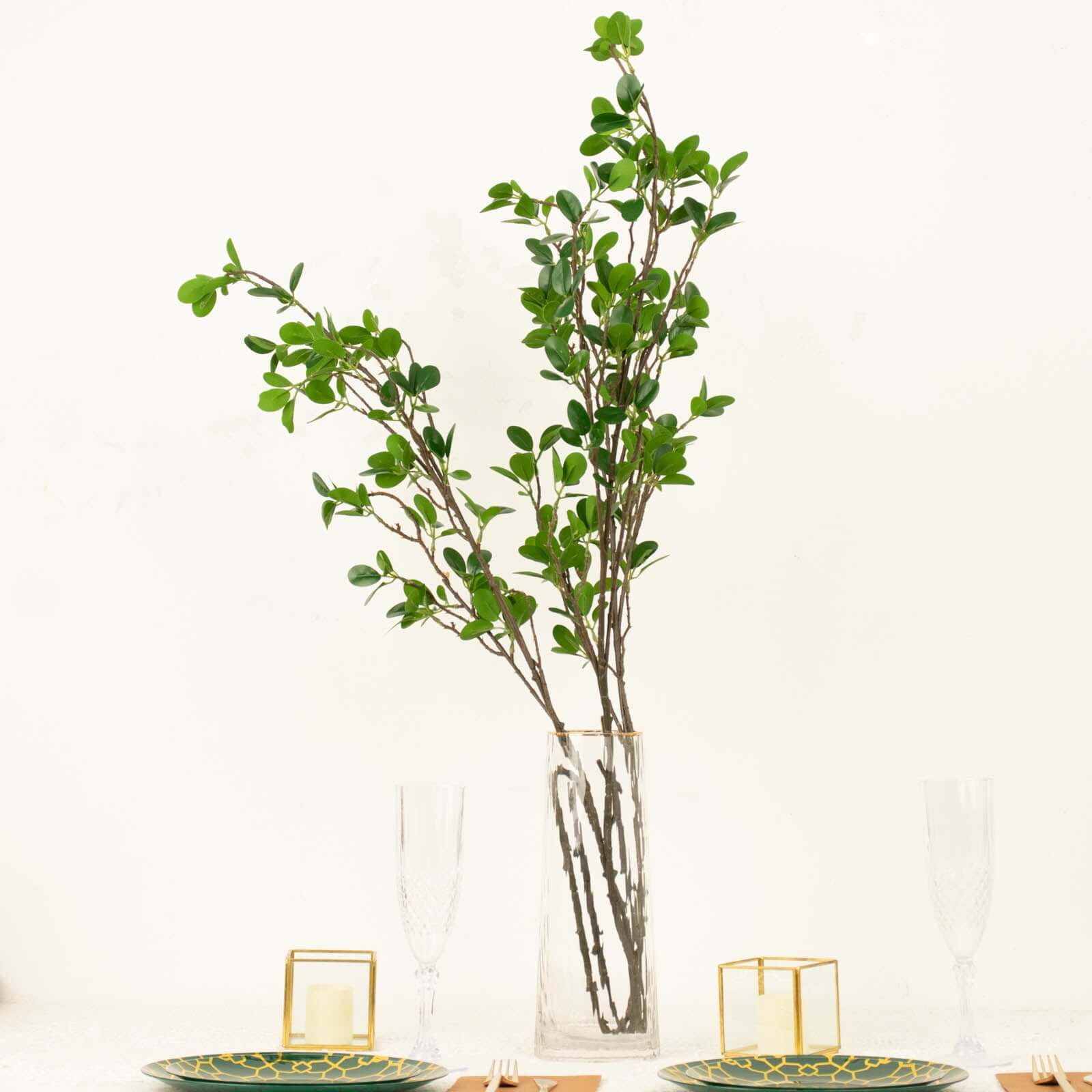 3 Pack 43" Artificial Green Petal Branches Leaf Spray, Faux Leaf Branches