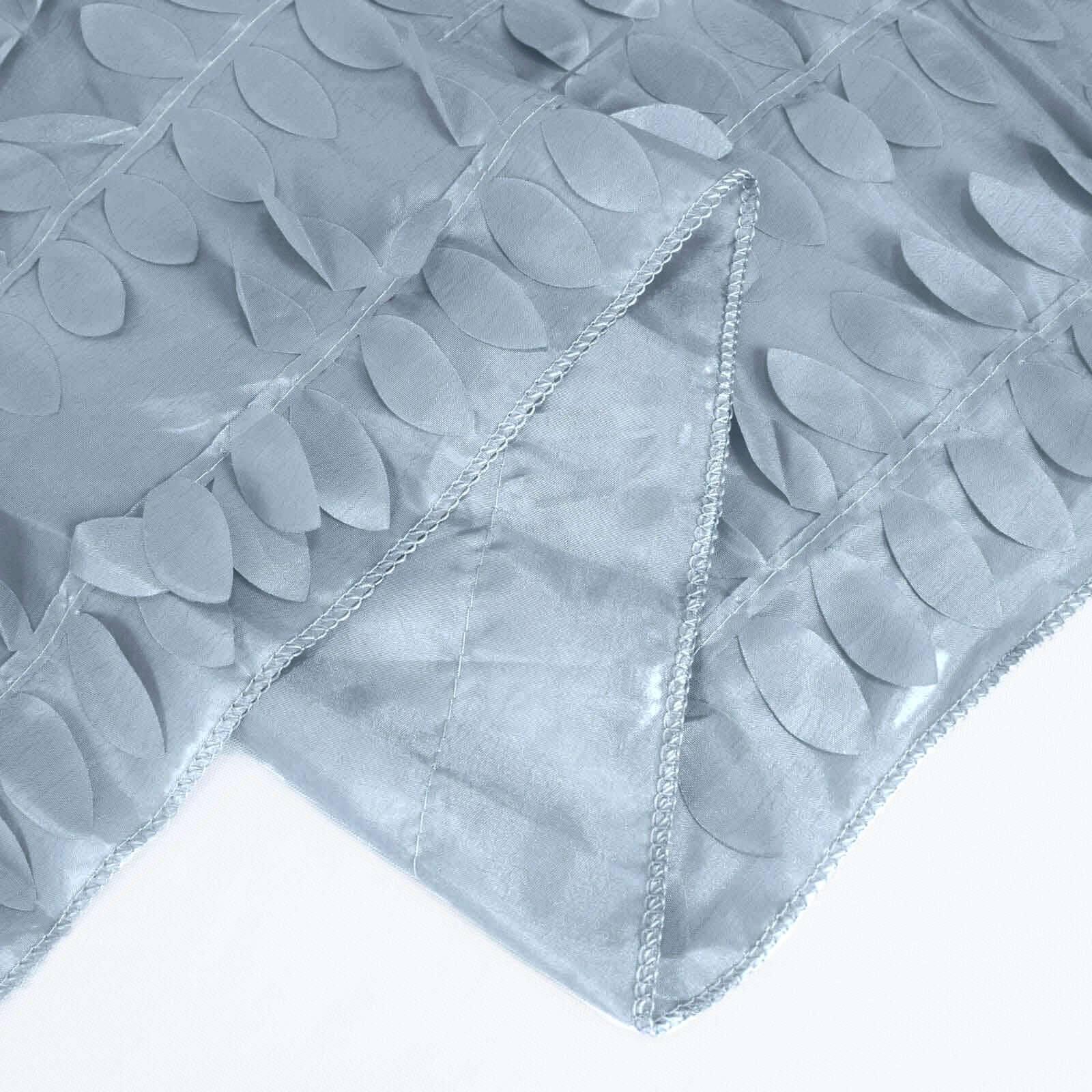 Taffeta 132" Round Tablecloth Dusty Blue | 3D Leaf Petal Design Seamless Table Cover