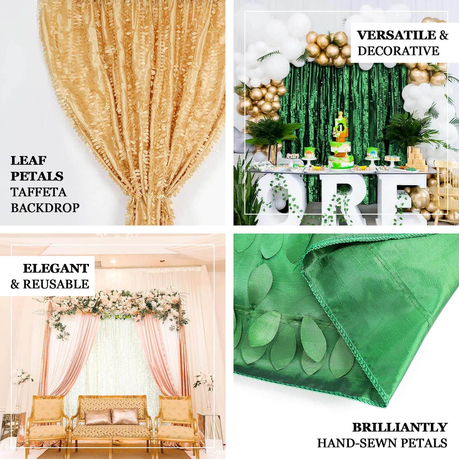8ftx8ft Green 3D Leaf Petal Taffeta Event Curtain Drapes, Backdrop Event Panel With Rod Pocket