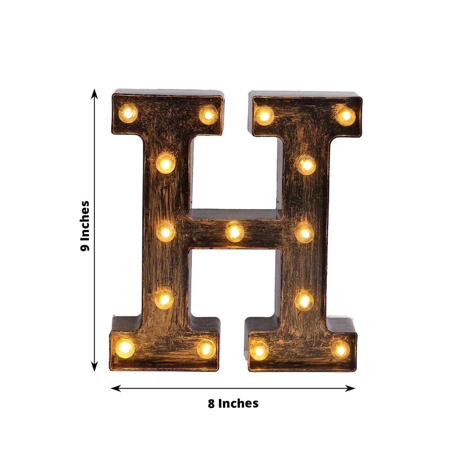 LED Marquee Letter "H" Industrial Style Antique Black - Light-Up Alphabet Sign for Weddings & Displays 9"