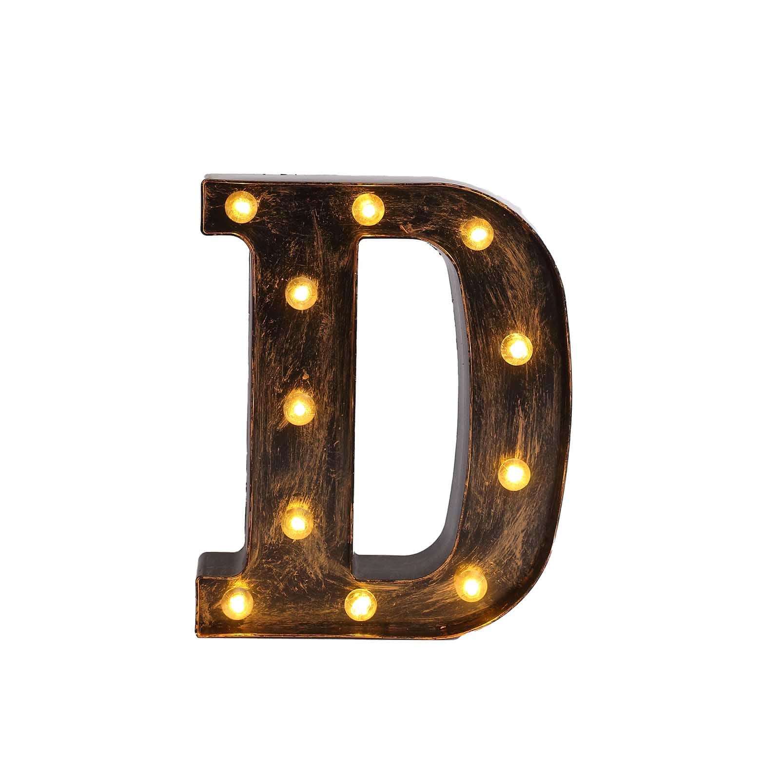 LED Marquee Letter "D" Industrial Style Antique Black - Light-Up Alphabet Sign for Weddings & Displays 9"