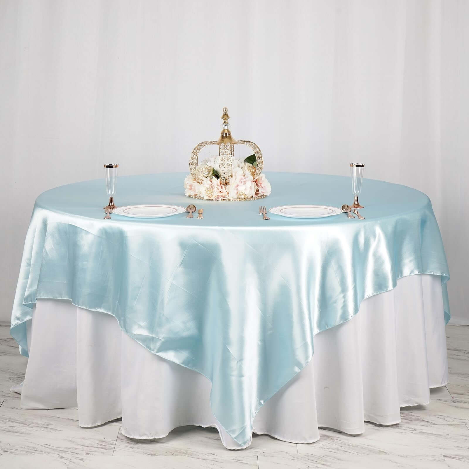 Satin 90"x90" Table Overlay Square Tablecloth Light Blue - Smooth Finish Table Topper