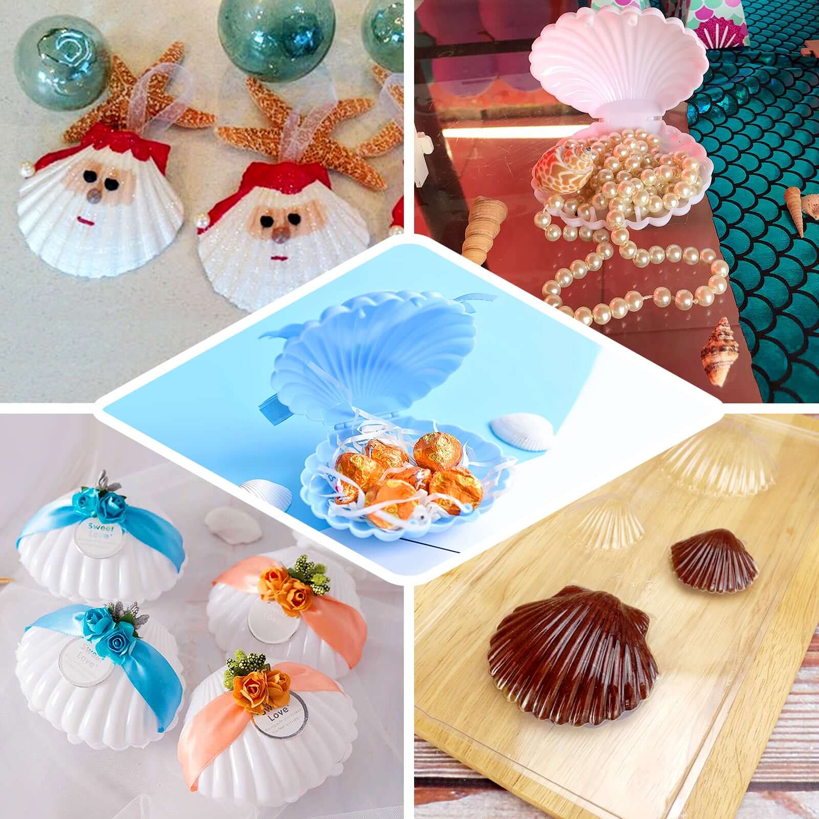 12-Pack Seashell Candy Container Gift Boxes Light Blue Beach Theme - Decorative Mini Favor Boxes for Jewelry 3.5"