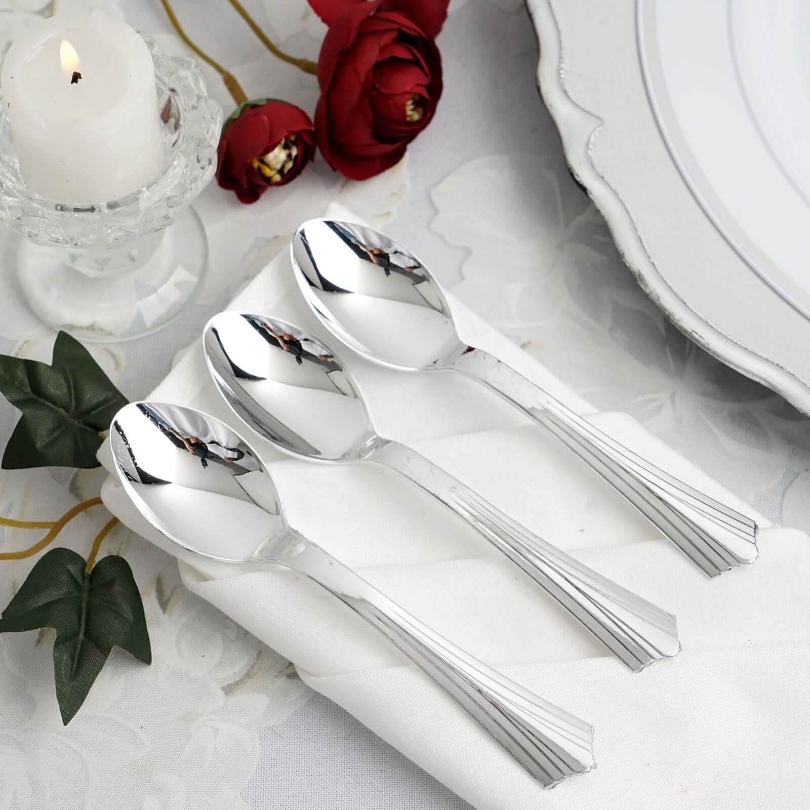 36-Pack Plastic Tea Coffee Spoons Light Silver Heavy Duty with Fluted Handles - Durable Disposable Cutlery 5"