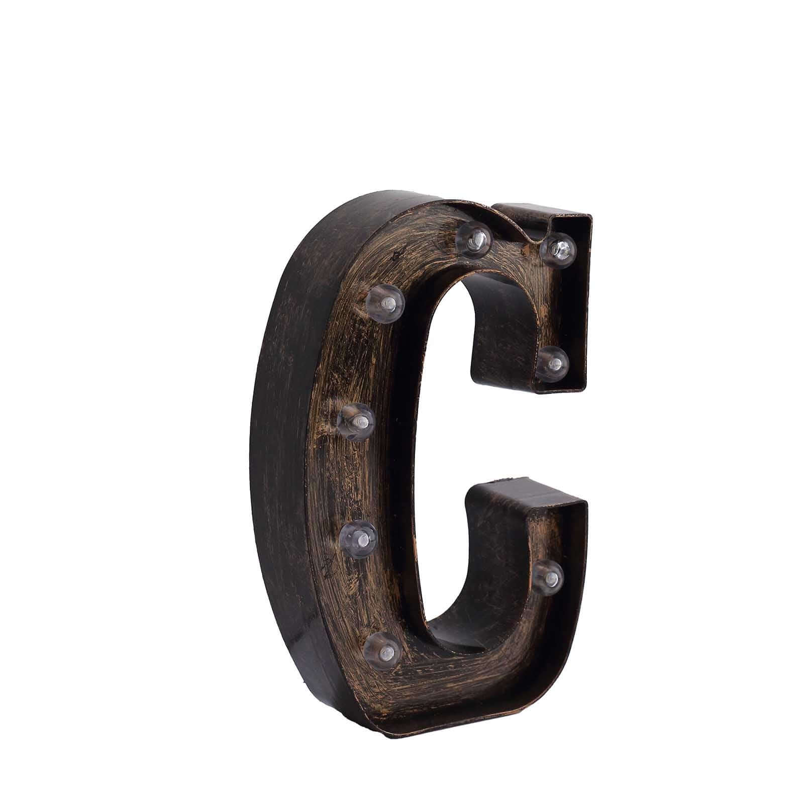 LED Marquee Letter "C" Industrial Style Antique Black - Light-Up Alphabet Sign for Weddings & Displays 9"