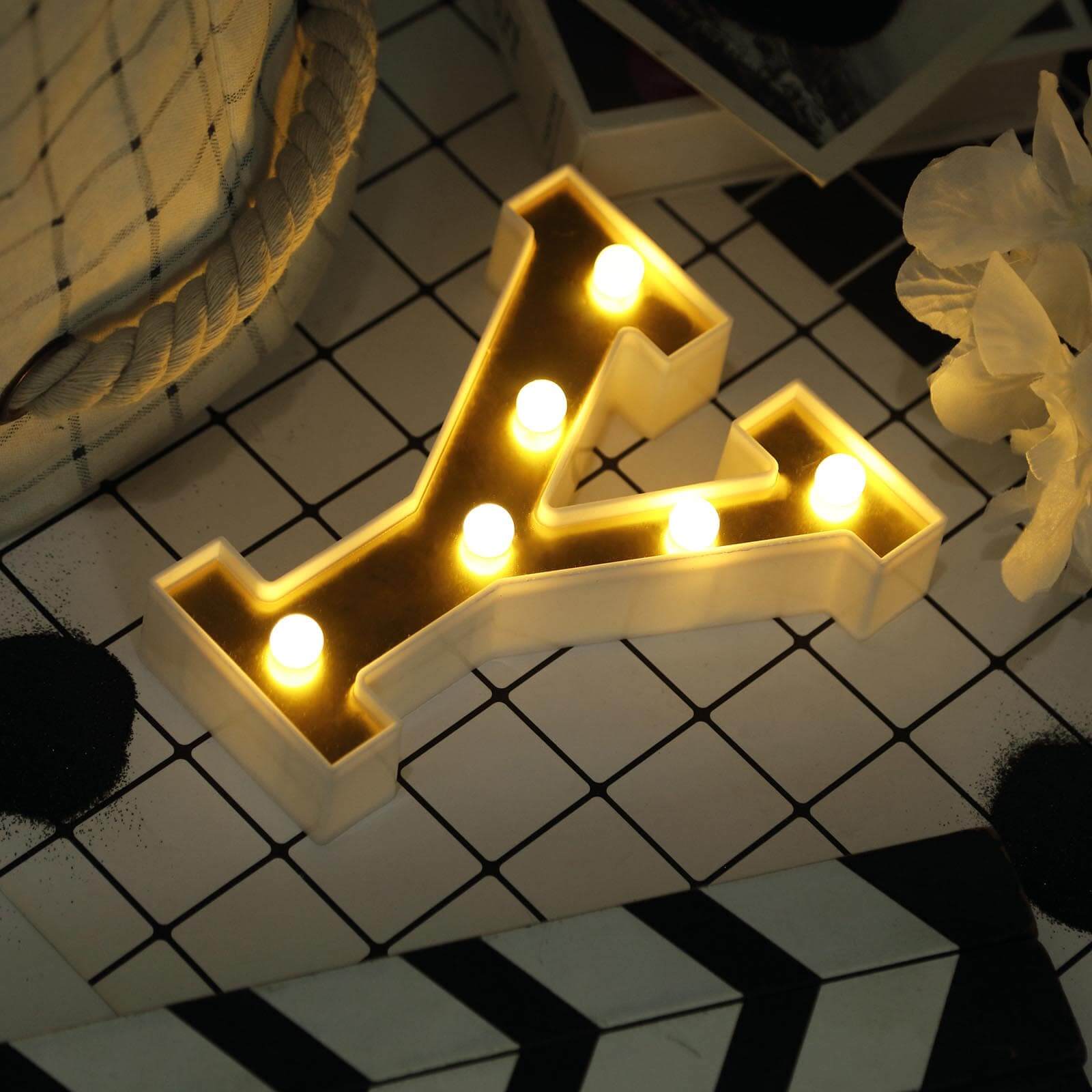 3D Marquee Letter "Y" Warm White 6 LED Lights Gold - Chic Light-Up Decor for Events 6"
