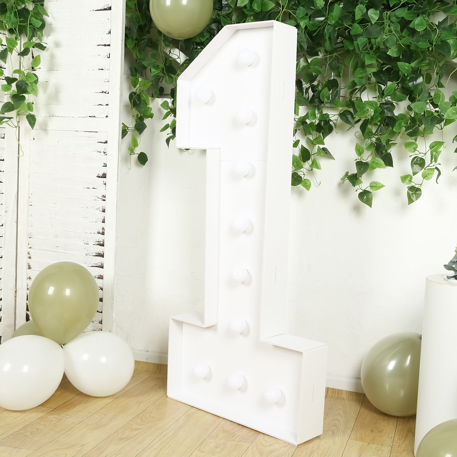 Giant LED Marquee Light Up Number "1", White 4ft Pre-Cut Foam Board with 10 Warm White Battery Operated LEDs, Glue Gun and Sticks