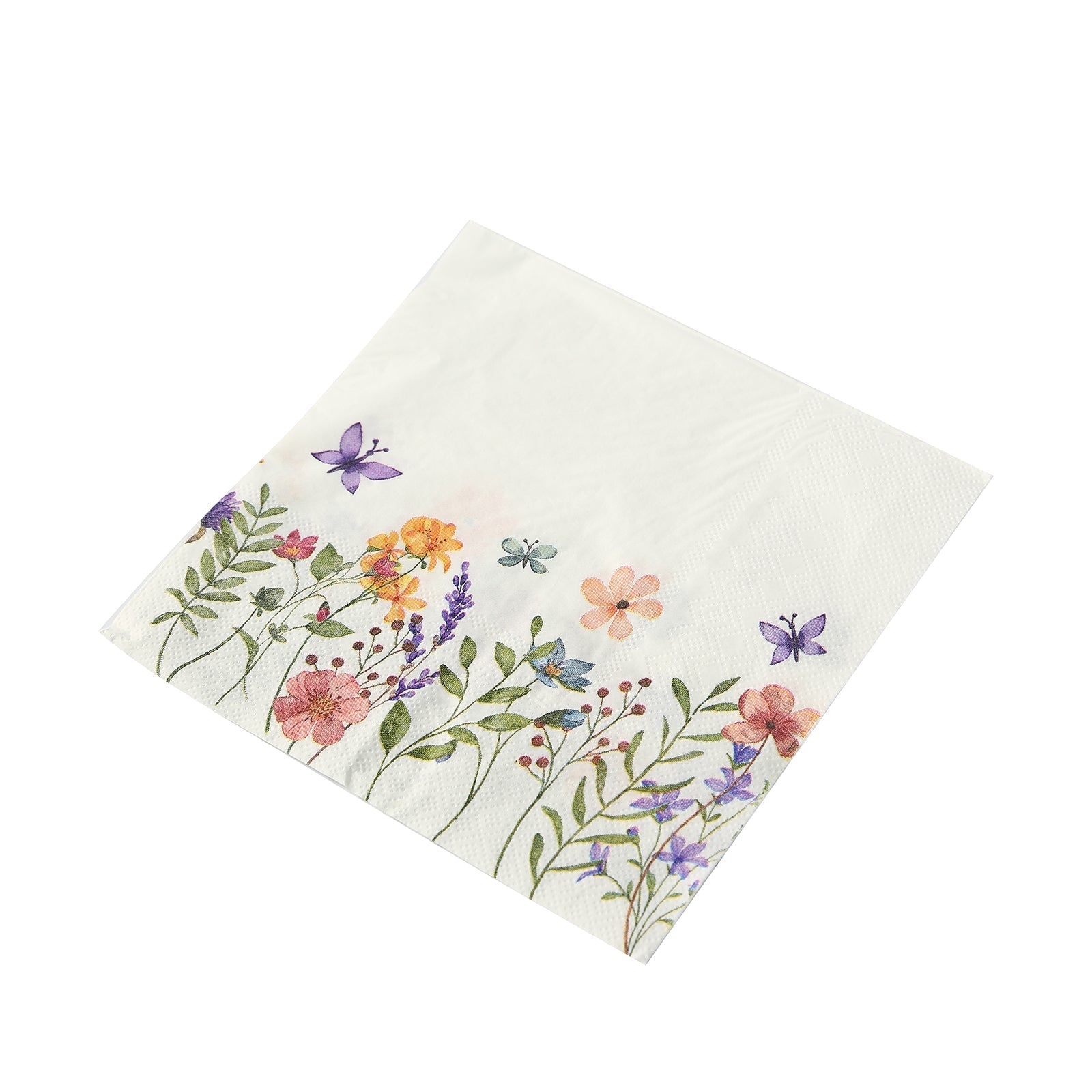 50-Pack Paper Cocktail Napkins with Wildflower Butterfly Design - Disposable 2 Ply Beverage Napkins for Parties 6.5"x6.5"