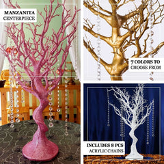 Manzanita Tree Centerpiece Black with 8 Acrylic Bead Chains - Easy Assembly Decorative Artificial Tree for Modern Weddings Parties & Event Displays 34"
