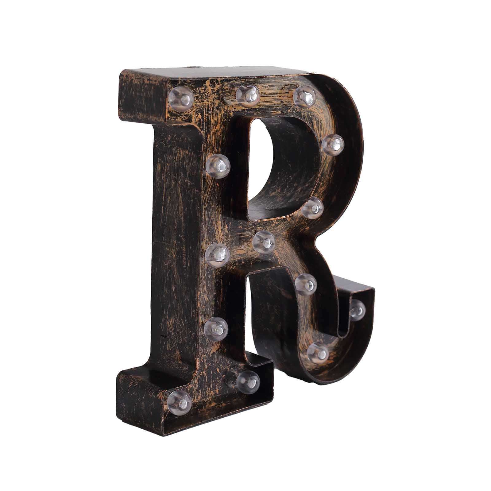 LED Marquee Letter "R" Industrial Style Antique Black - Light-Up Alphabet Sign for Weddings & Displays 9"