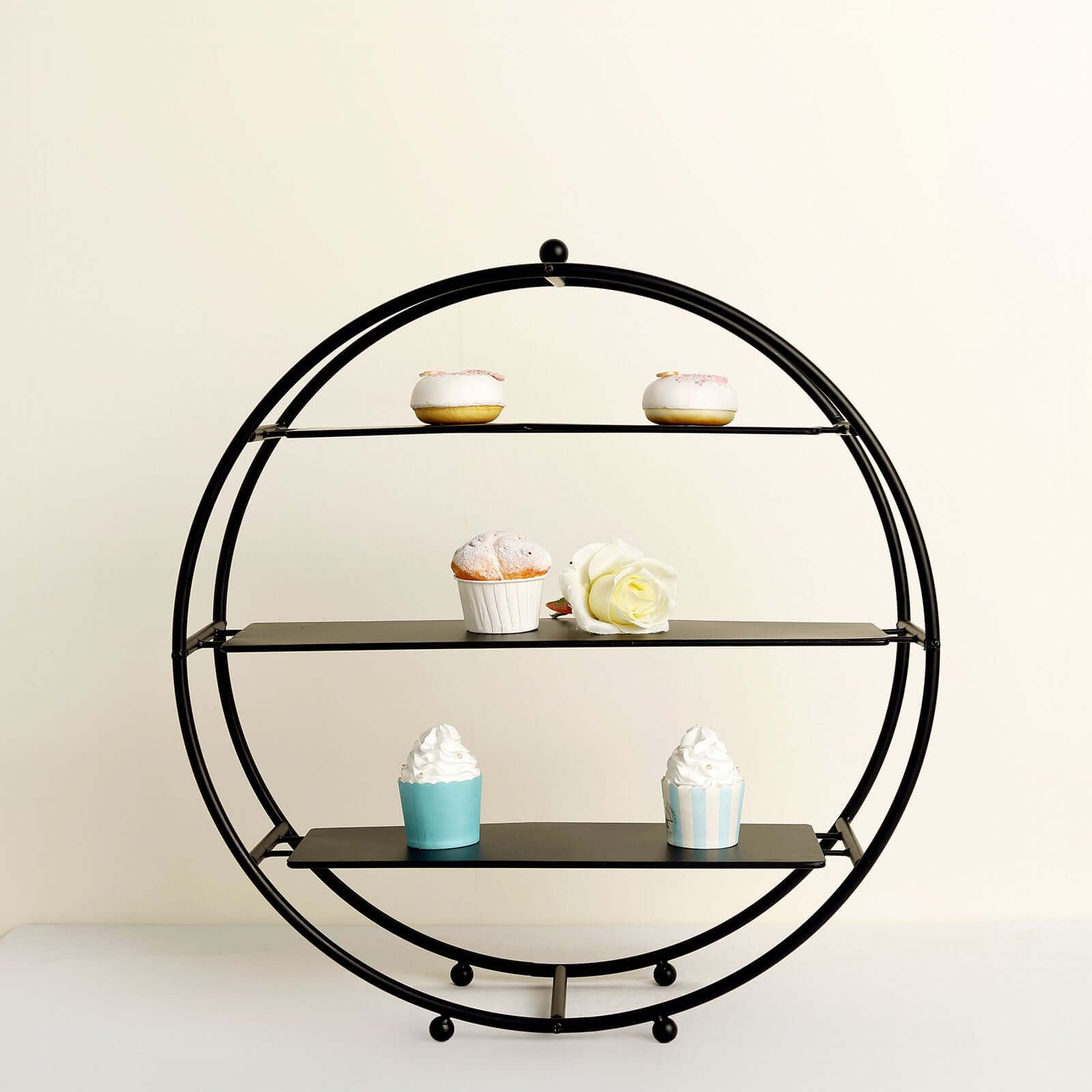 3-Tier Metal Round Cupcake Stand Matte Black - Stylish Dessert Holder Appetizer Display for Modern Weddings Dessert Buffets & Celebrations 21"