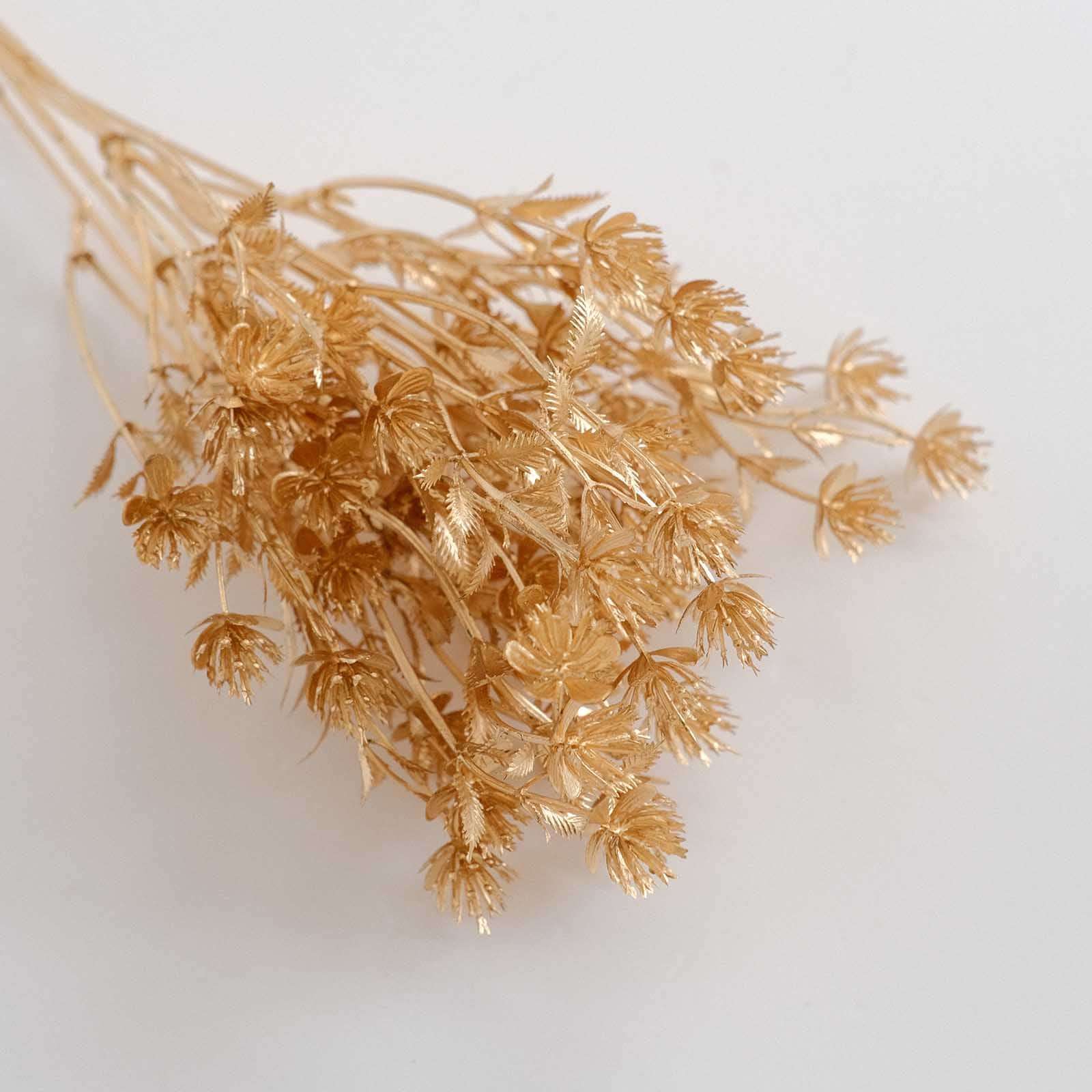 4-Pack Artificial Baby's Breath Flower Bouquet Metallic Gold - Decorative Faux Gypsophila Floral Bush Bouquet Fillers for Stunning Event Decor & Centerpieces 13"