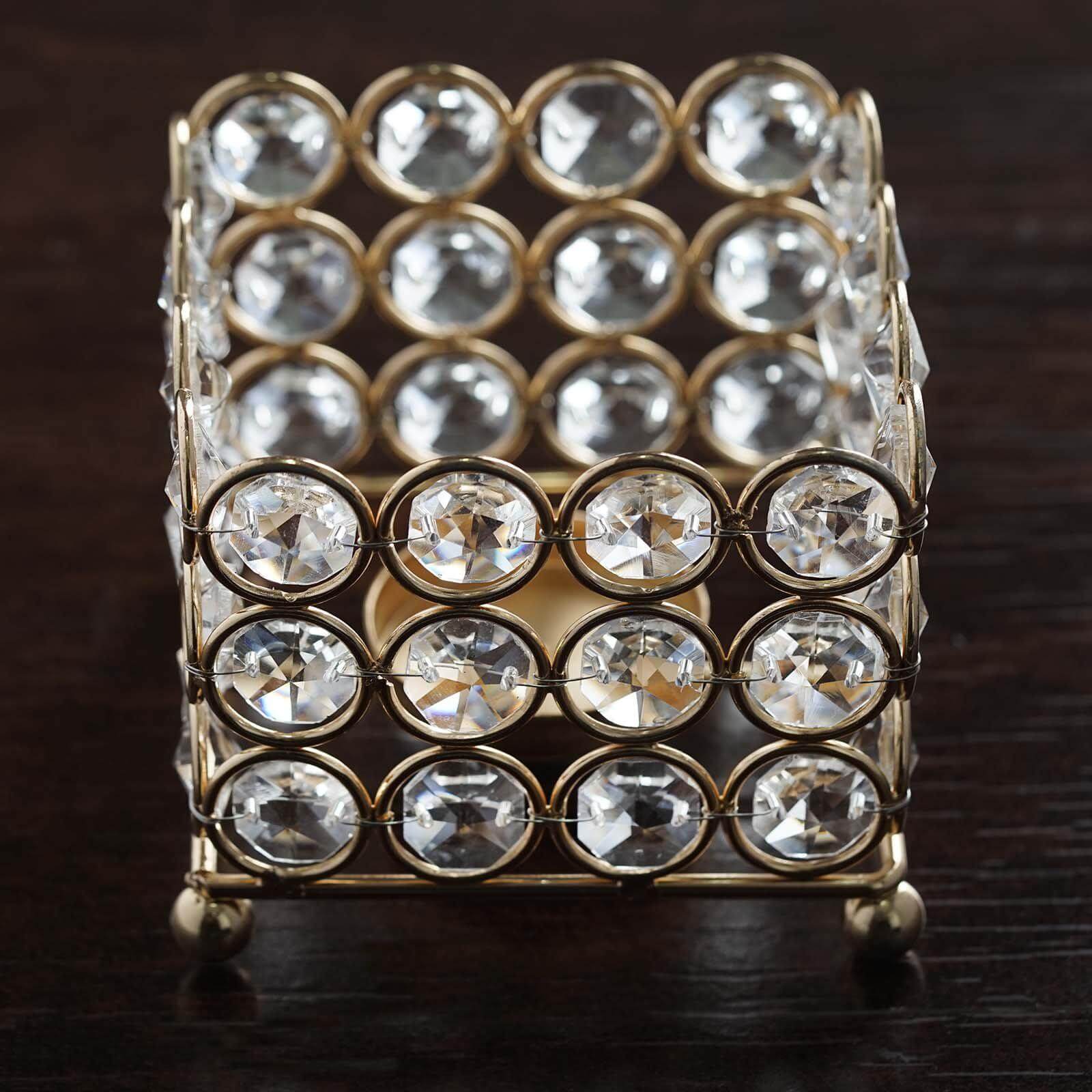Metal Square Votive Tealight Holder Shiny Gold - Stylish Multipurpose Table Vase for Events 3"