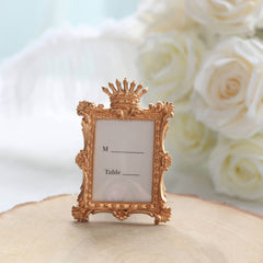 4-Pack Picture Frames Gold Resin Vintage Crown Design Rectangle - Mini Photo Frame Wedding Place Card Holders & Party Favors 4.5"x3"
