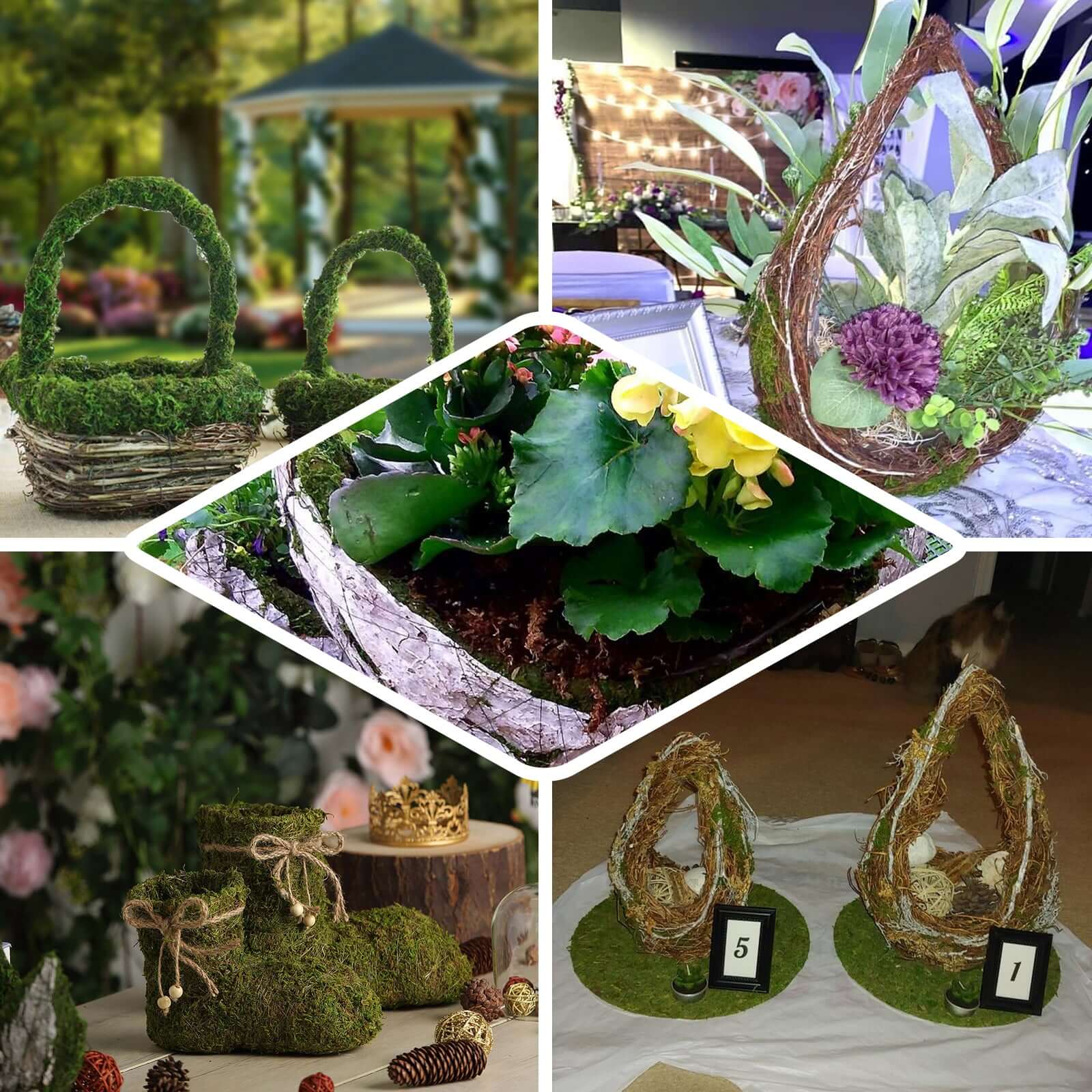 Metal Planter Box Rectangle with Inner Lining Green Preserved Moss - Rustic Flower Basket Decor 23"