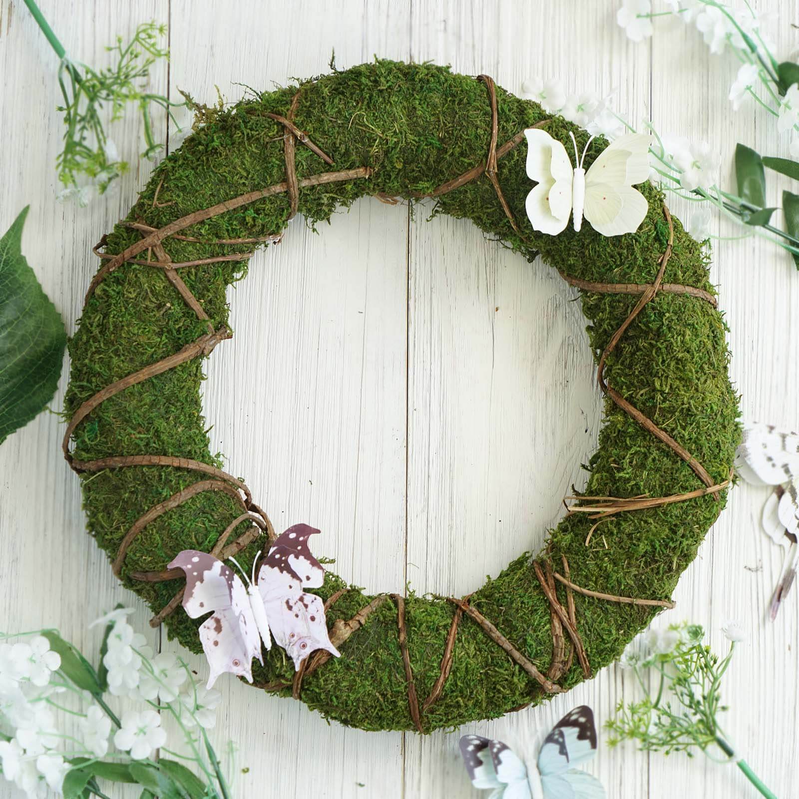 2 Pack 14" Green Natural Preserved Moss Wreaths With Twine Twig Wrap