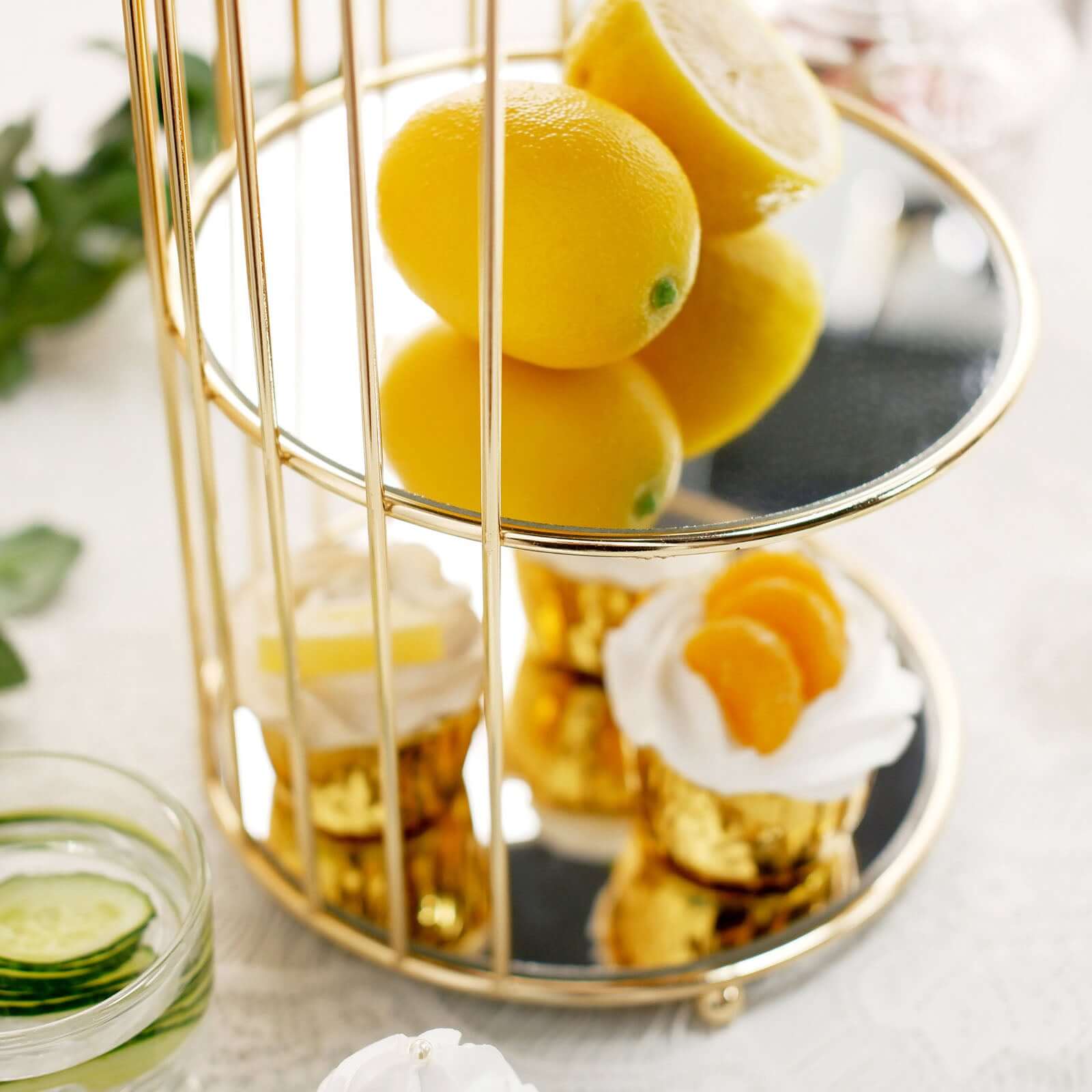 3-Tier Cupcake Cake Stand Bird Cage Design with Crystal Top Mirror Base - Serving Tray with Hanging Option 22"
