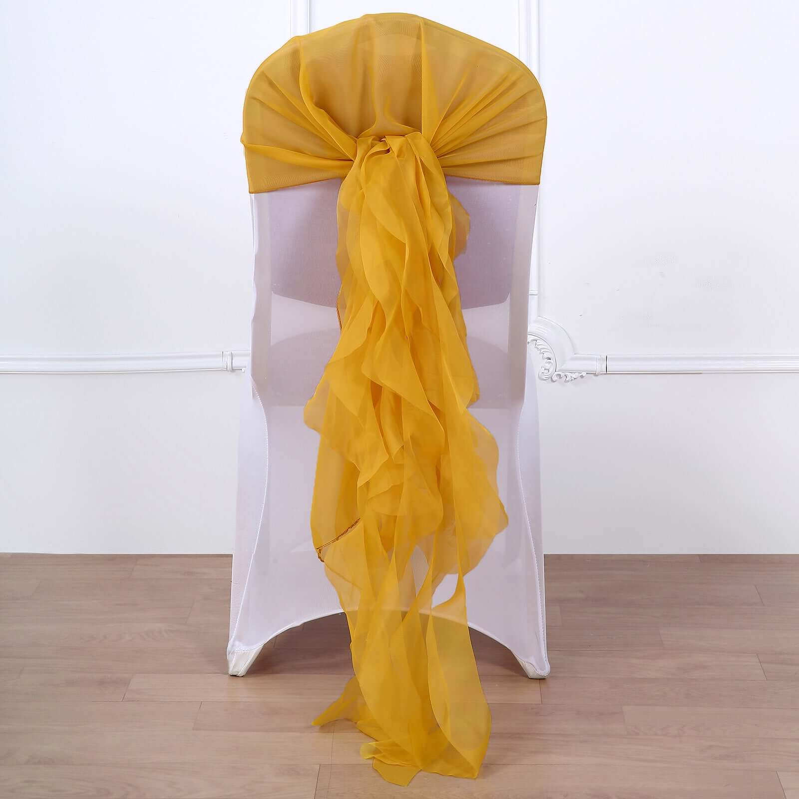 Chiffon Chair Sash with Curly Design Mustard Yellow - Stylish Chair Decorations