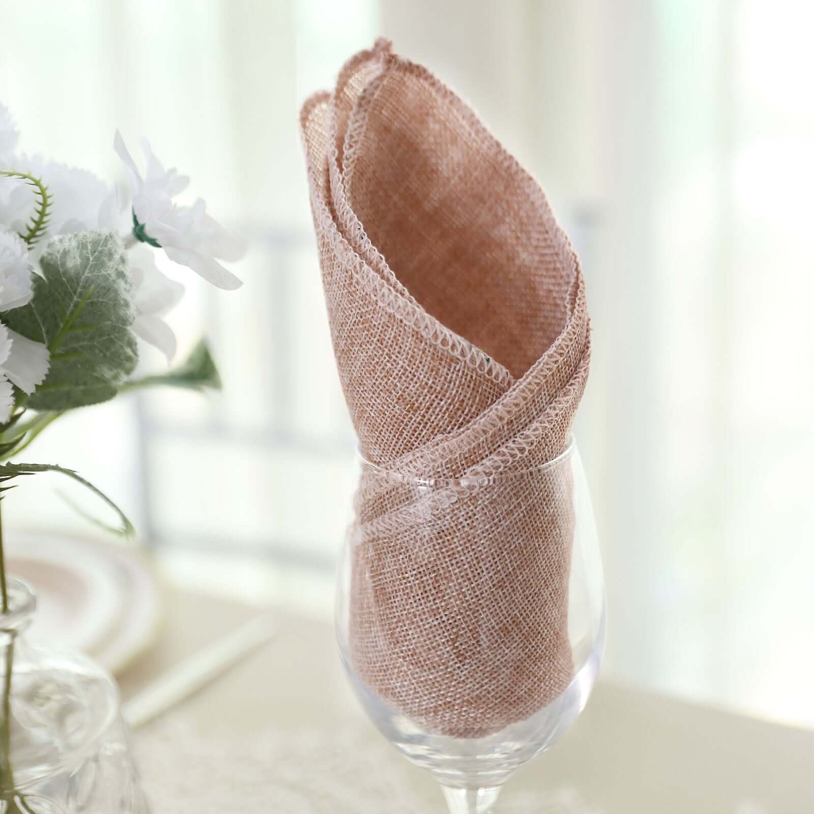 5 Pack Faux Jute 19"x19" Napkins Dusty Rose - Authentic Burlap Look Cloth Napkins