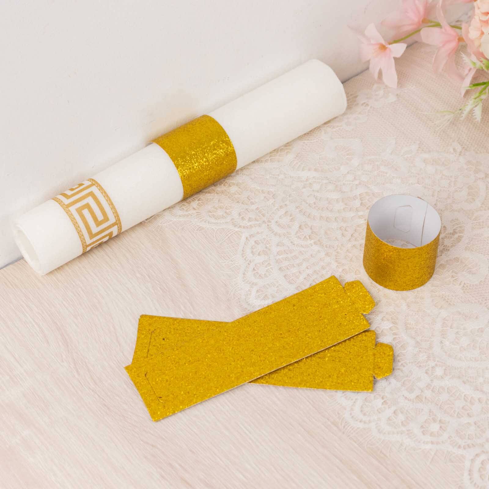 50-Pack Paper Napkin Rings Gold Glitter - Stylish Disposable Napkin Holders 1.5"