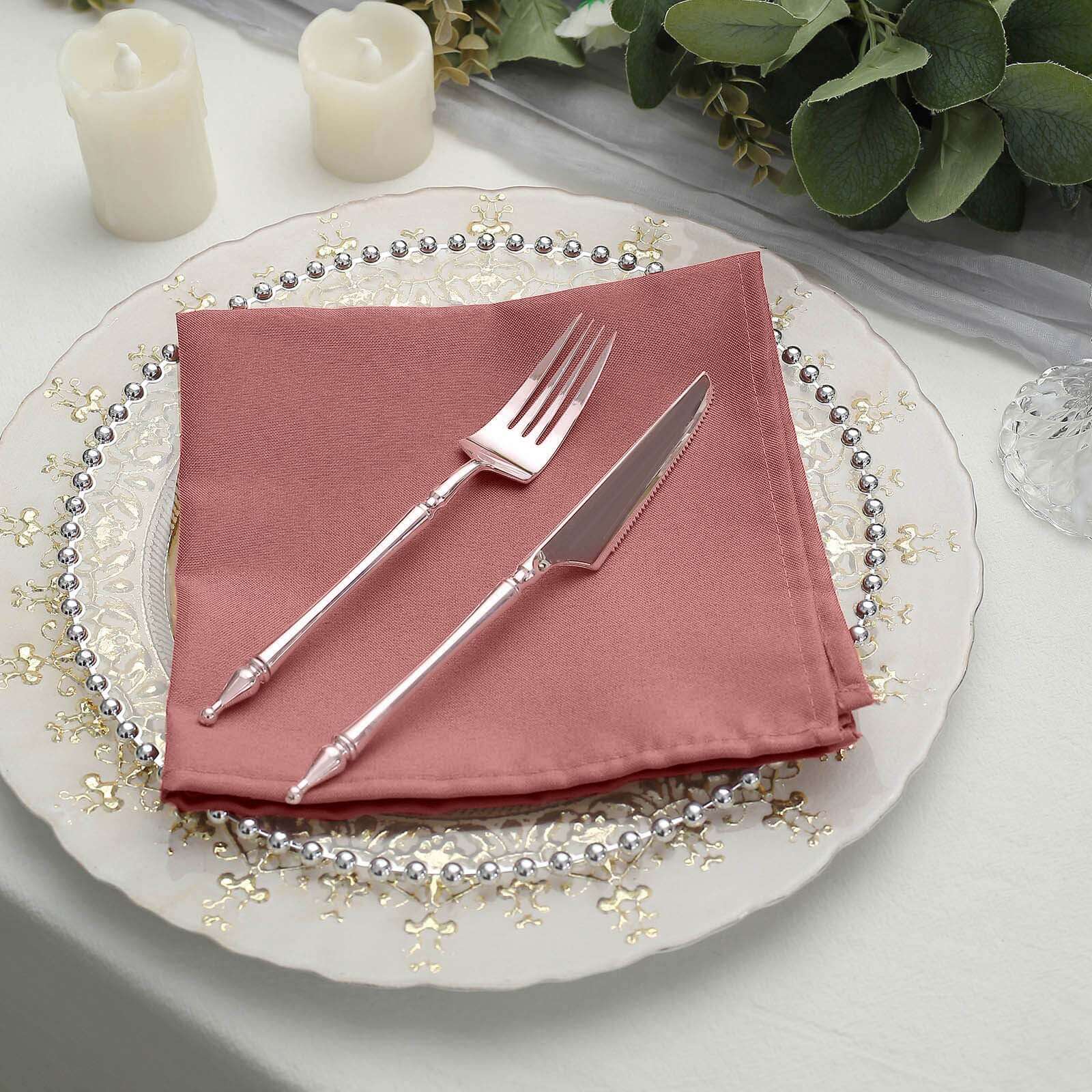 5 Pack Cinnamon Rose Seamless Cloth Dinner Napkins, Wrinkle Resistant Linen 17"x17"