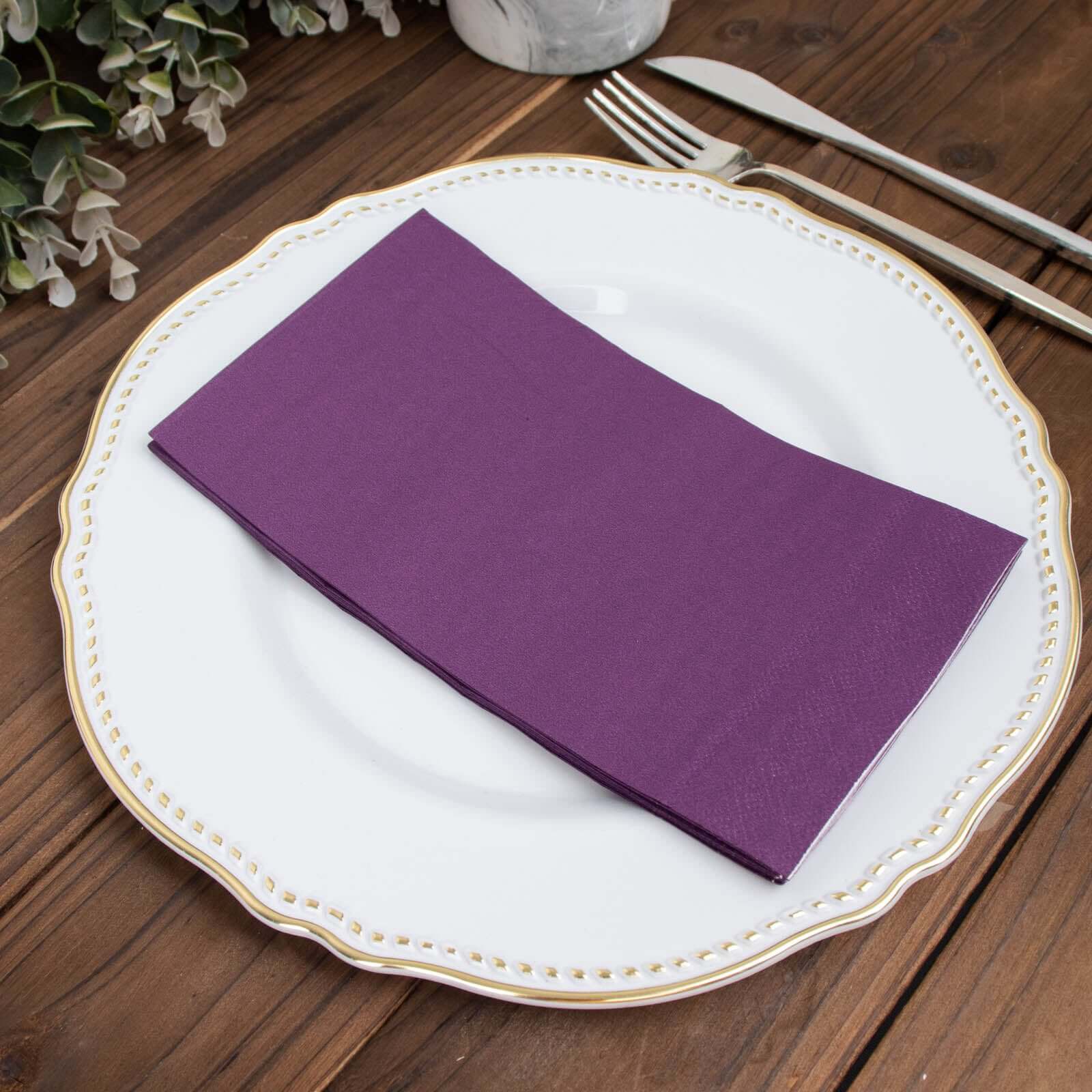 50-Pack Paper Napkins Soft Purple - Disposable 2-Ply Cocktail and Beverage Napkins for Weddings