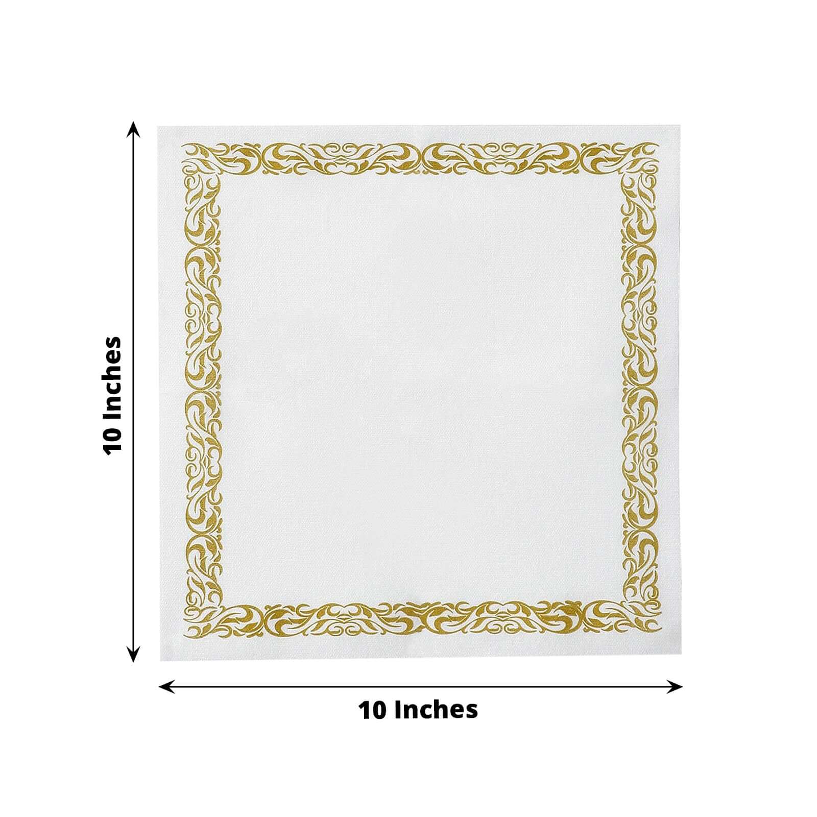 20 Pack Linen-Like Paper 5"x5" Napkins White with Gold Scroll Floral Design - Soft & Absorbent Airlaid Party Napkins