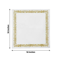 20 Pack Linen-Like Paper 5"x5" Napkins White with Gold Scroll Floral Design - Soft & Absorbent Airlaid Party Napkins