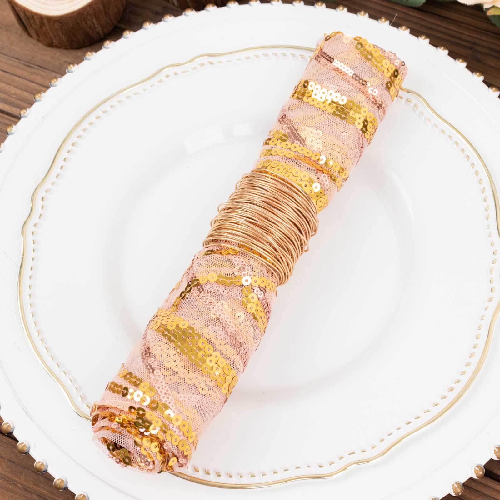 Sequin Mesh 20"x20" Napkin Rose Gold - Wave Embroidered Reusable Napkin
