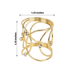 4 Pack Gold Metal Napkin Rings, Hollow Woven Style With Rhinestones, Elegant Napkin Holders