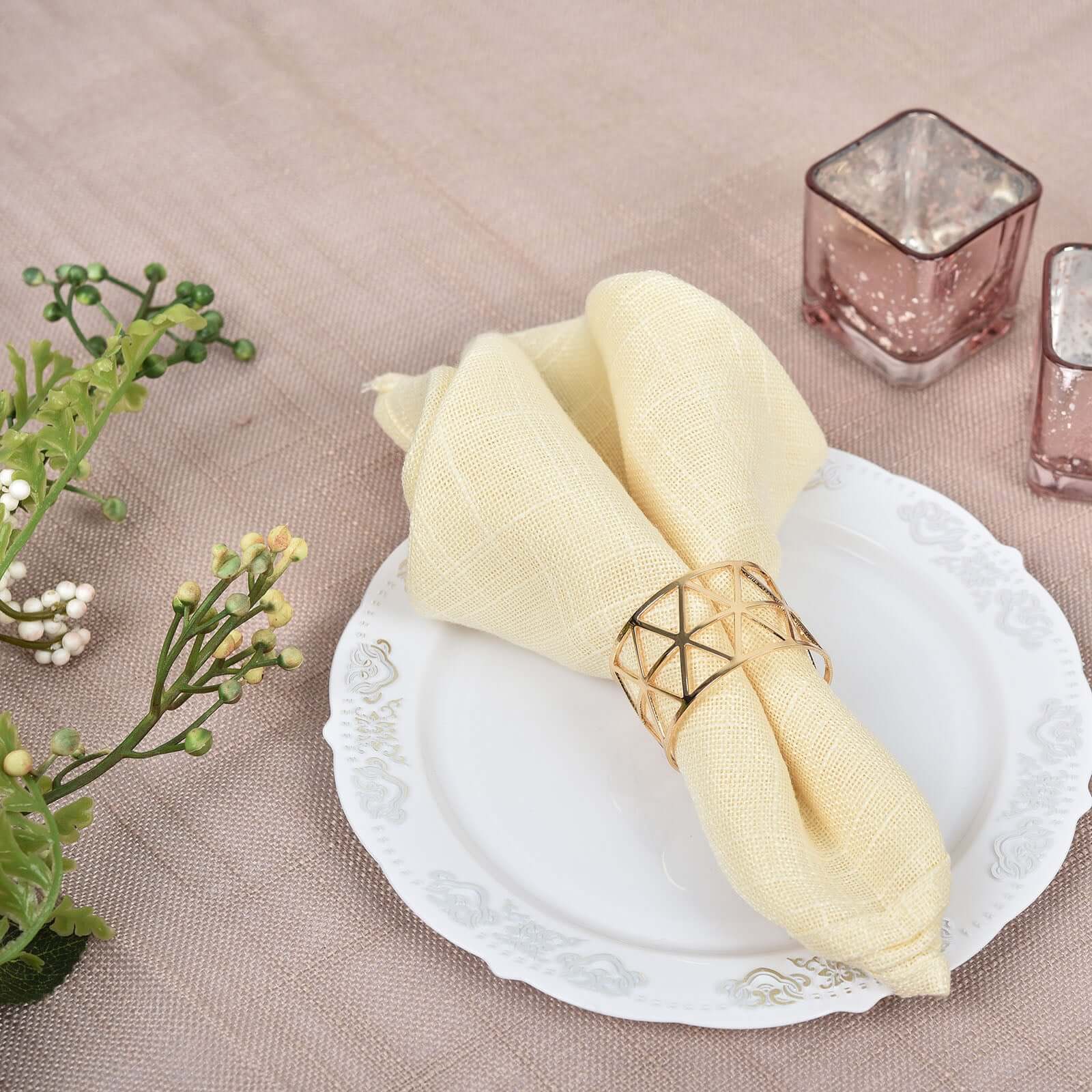 5 Pack Metallic Gold Geometric Napkin Rings, Paper Napkin Holders