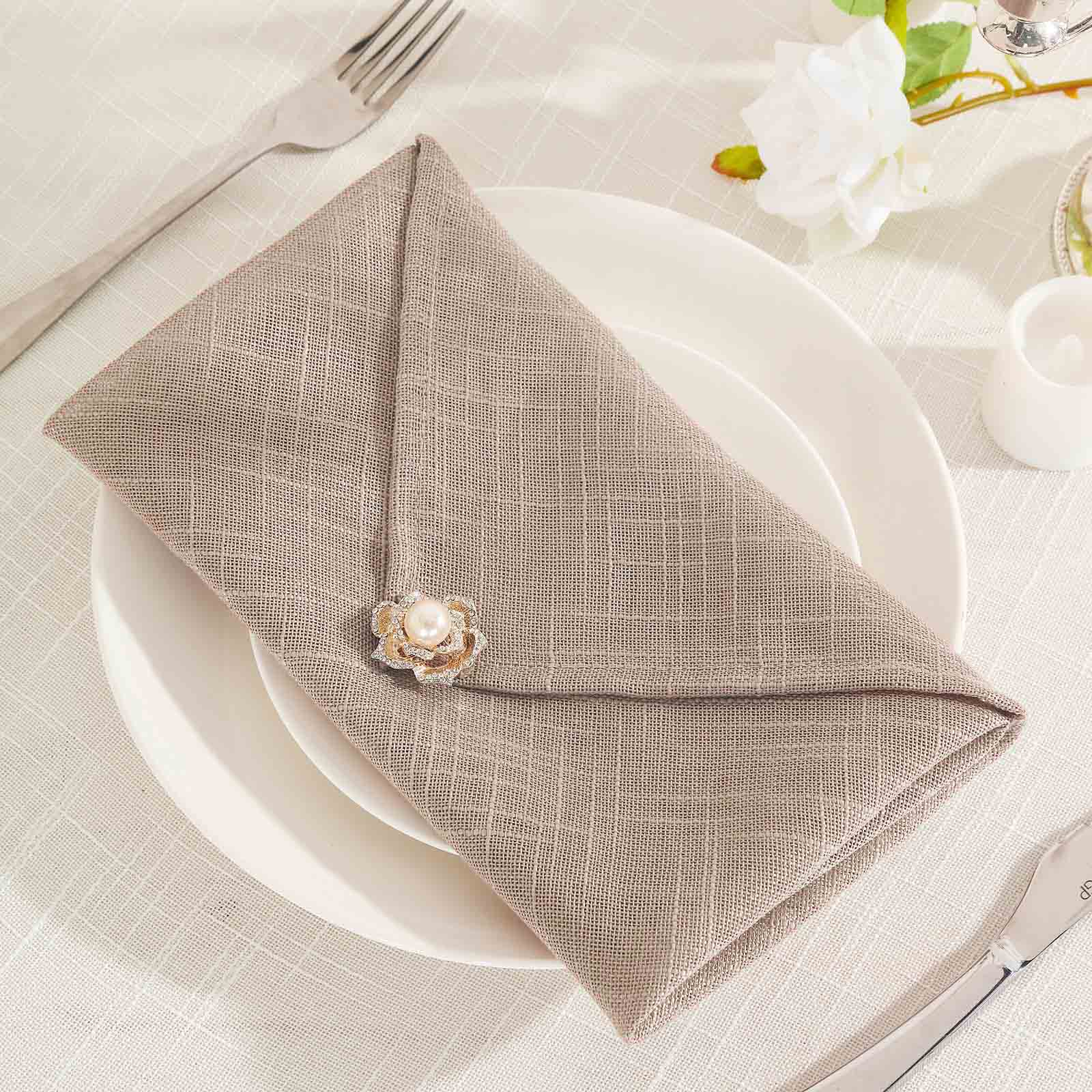 5 Pack Faux Linen 20"x20" Napkins Taupe - Slubby Textured & Wrinkle Resistant Cloth Napkins
