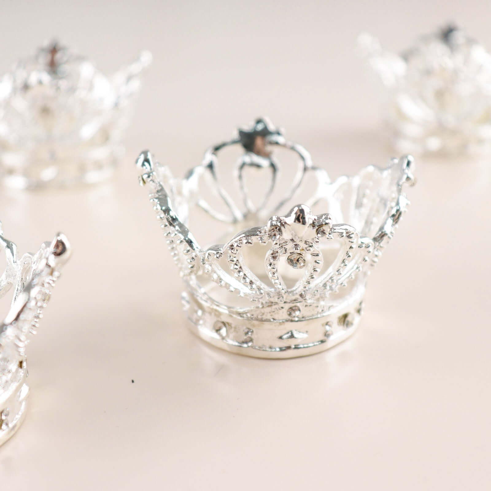 4 Pack Silver Metal Crown Rhinestone Napkin Rings, Royal Bling Napkin Holders