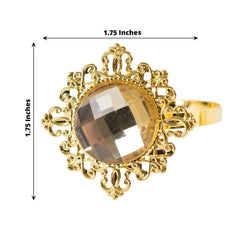 6 Pack 2" Gold Metal Crystal Rhinestone Napkin Rings, Diamond Bling Napkin Holders