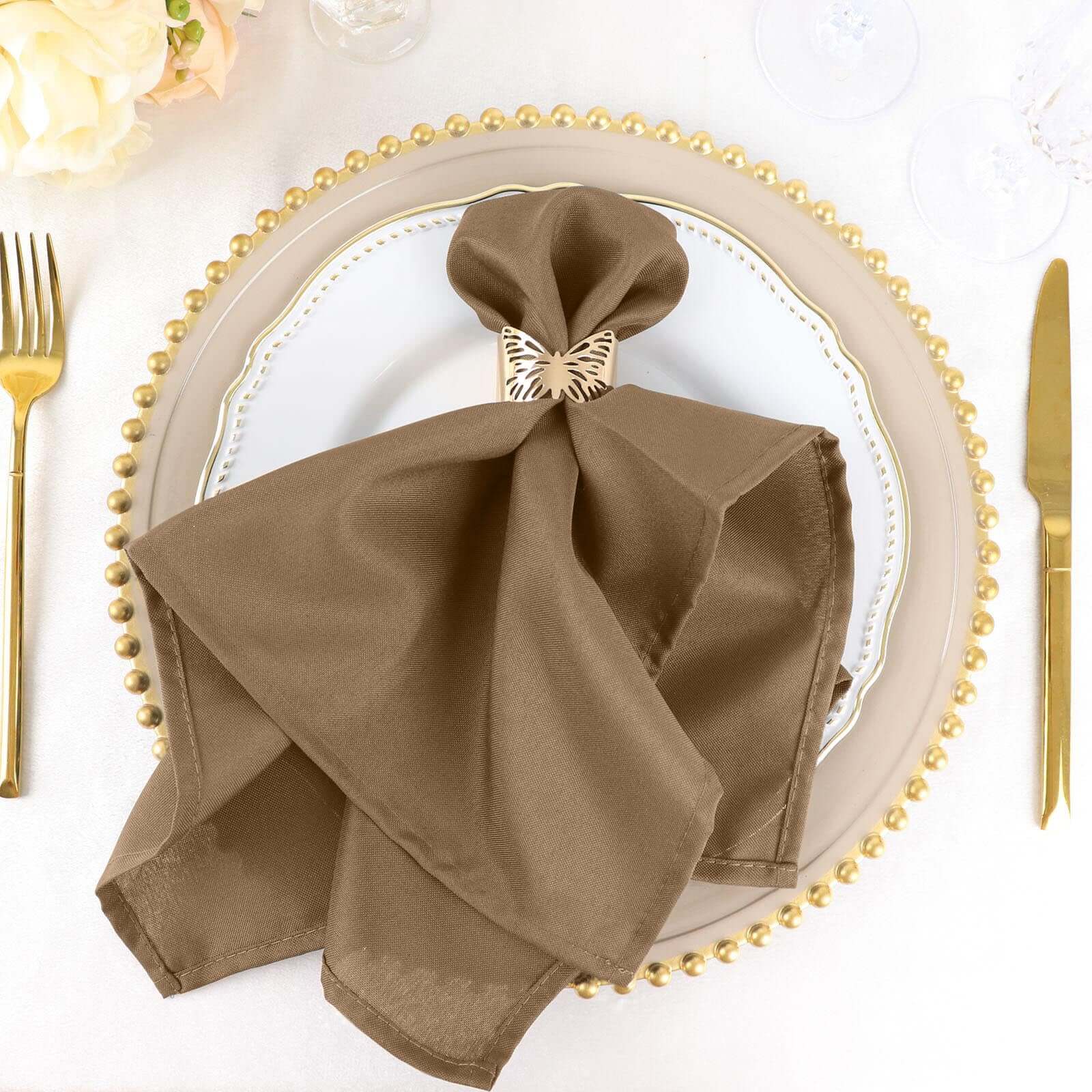 5 Pack Polyester 20"x20" Napkins Taupe - Wrinkle Resistant & Easy Care Cloth Napkins