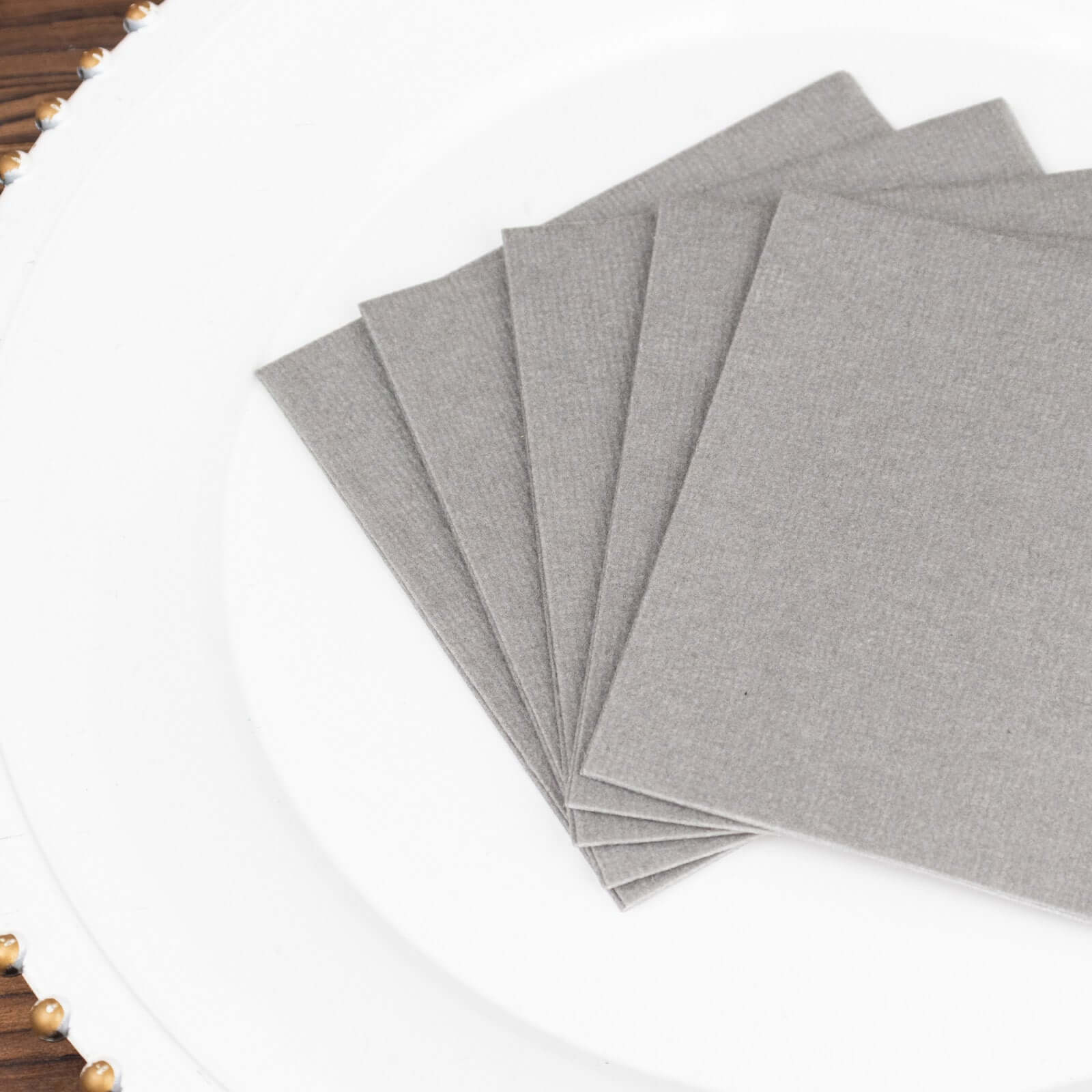 20-Pack Paper Linen-Like Cocktail Napkins Silver - Disposable 5"x5" Airlaid Soft Napkins