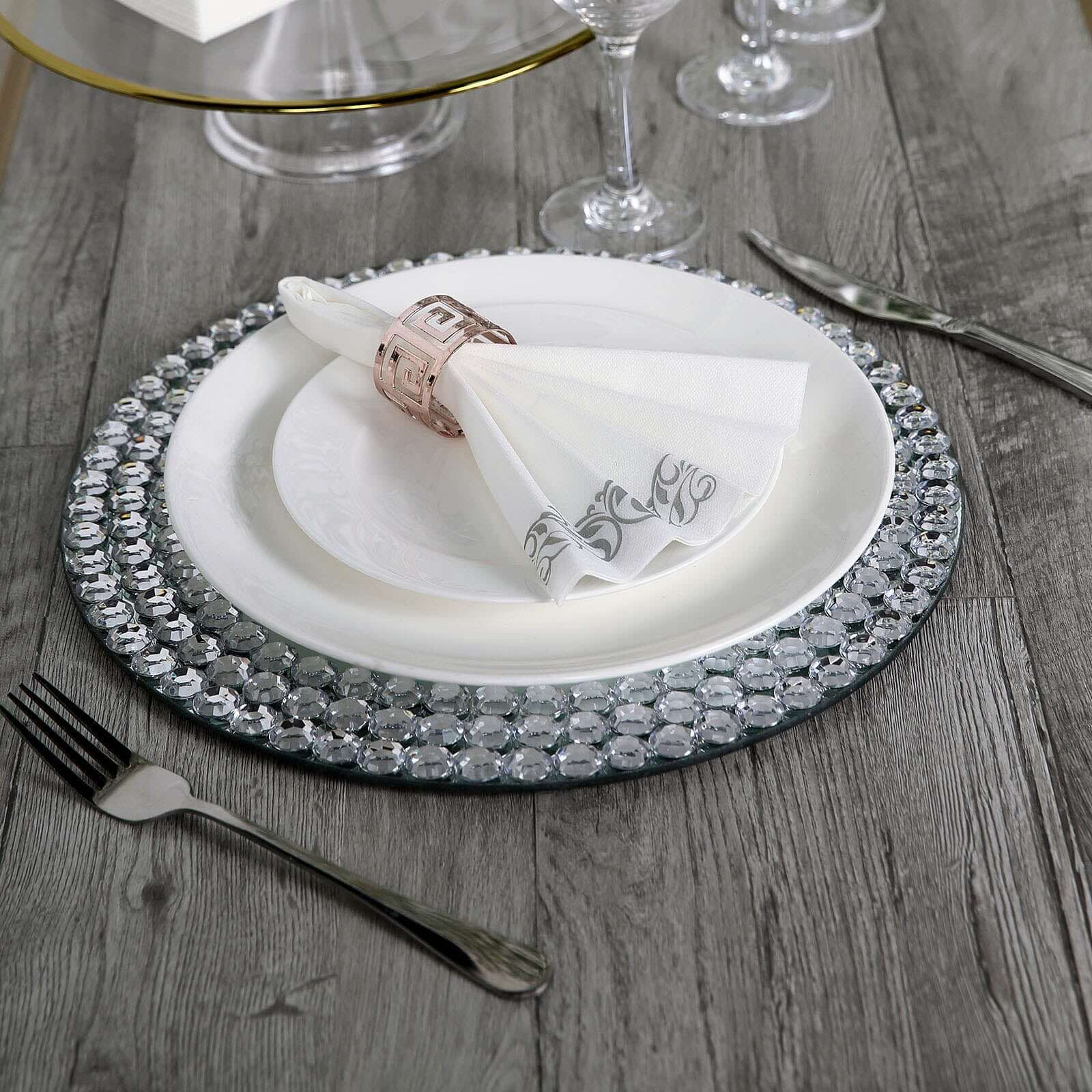 20-Pack White Linen-Feel Dinner Paper Napkins with Silver Scroll Floral Print - Premium Cloth-Like Disposable Napkins, Soft and Absorbent Guest Towels