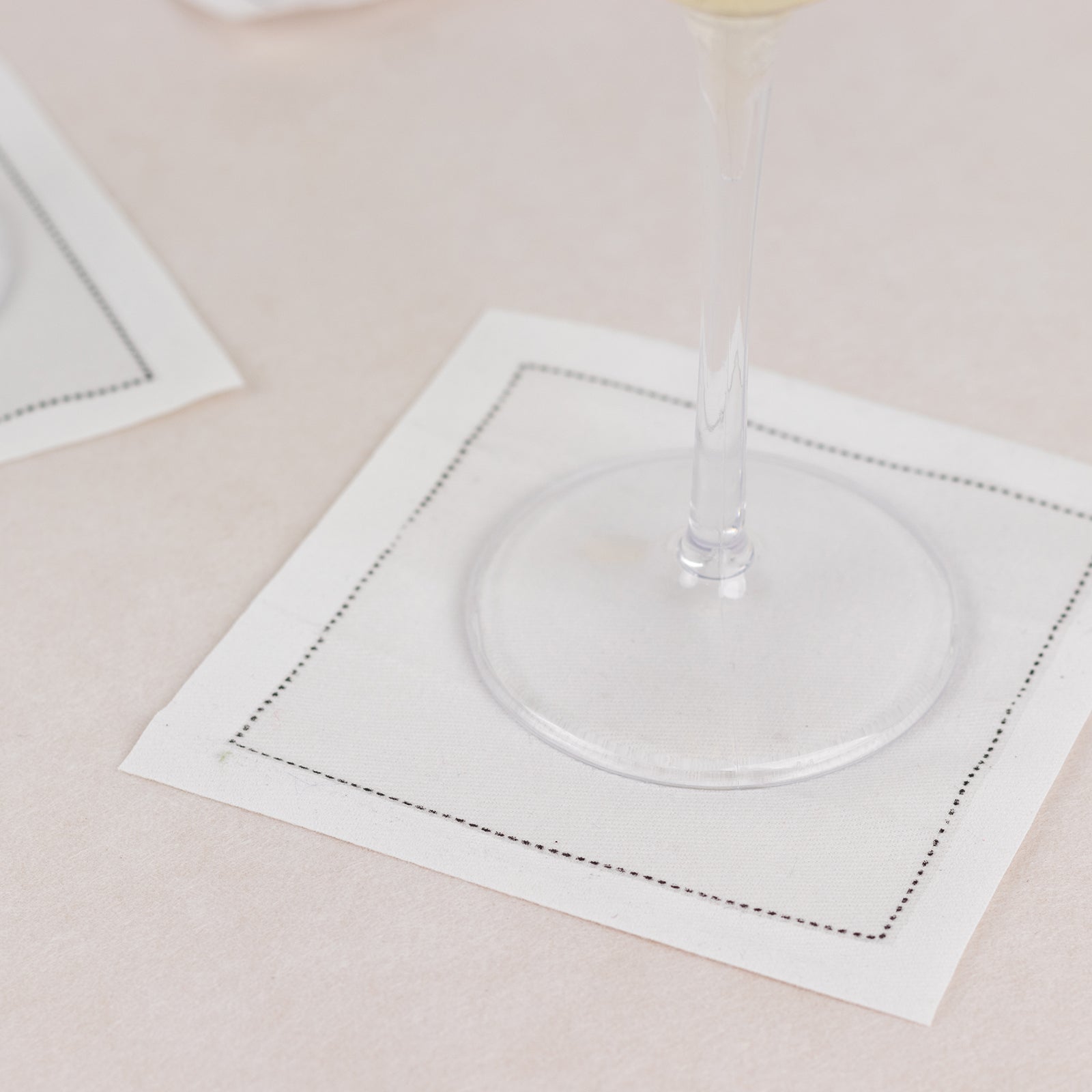 50-Pack Cotton Cocktail Napkins with Black Hemstitched Border White - Disposable 4.5"x4.5" Napkins for Events