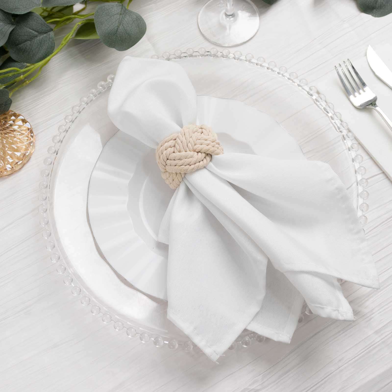 4 Pack Rustic Cream Burlap Napkin Rings, Handmade Braided Jute Napkin Holders