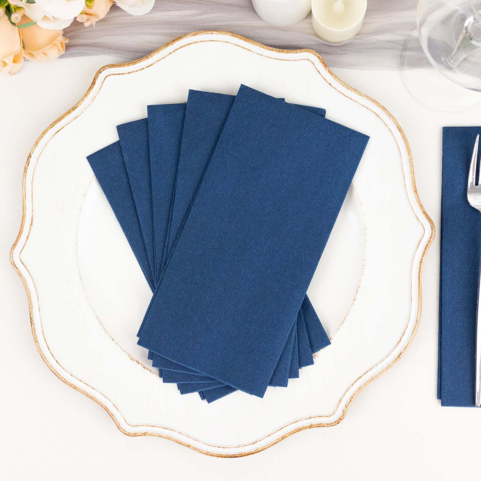 20-Pack Paper Linen-Like Napkins Navy Blue - Disposable Hygienic Airlaid Guest Towels 8.5"x4"